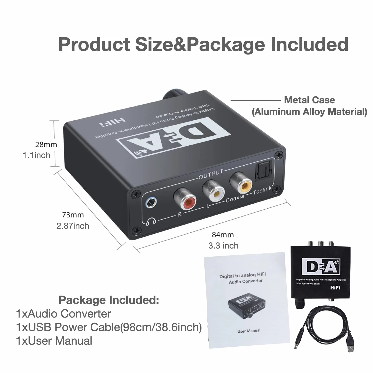 SOUTHSKY Convertitore DAC Amplificatore Hifi per Cuffie Digitale Analogico 2 RCA 3.5 Jack Coassiale Ottico Bidirezionale Controllo Volume