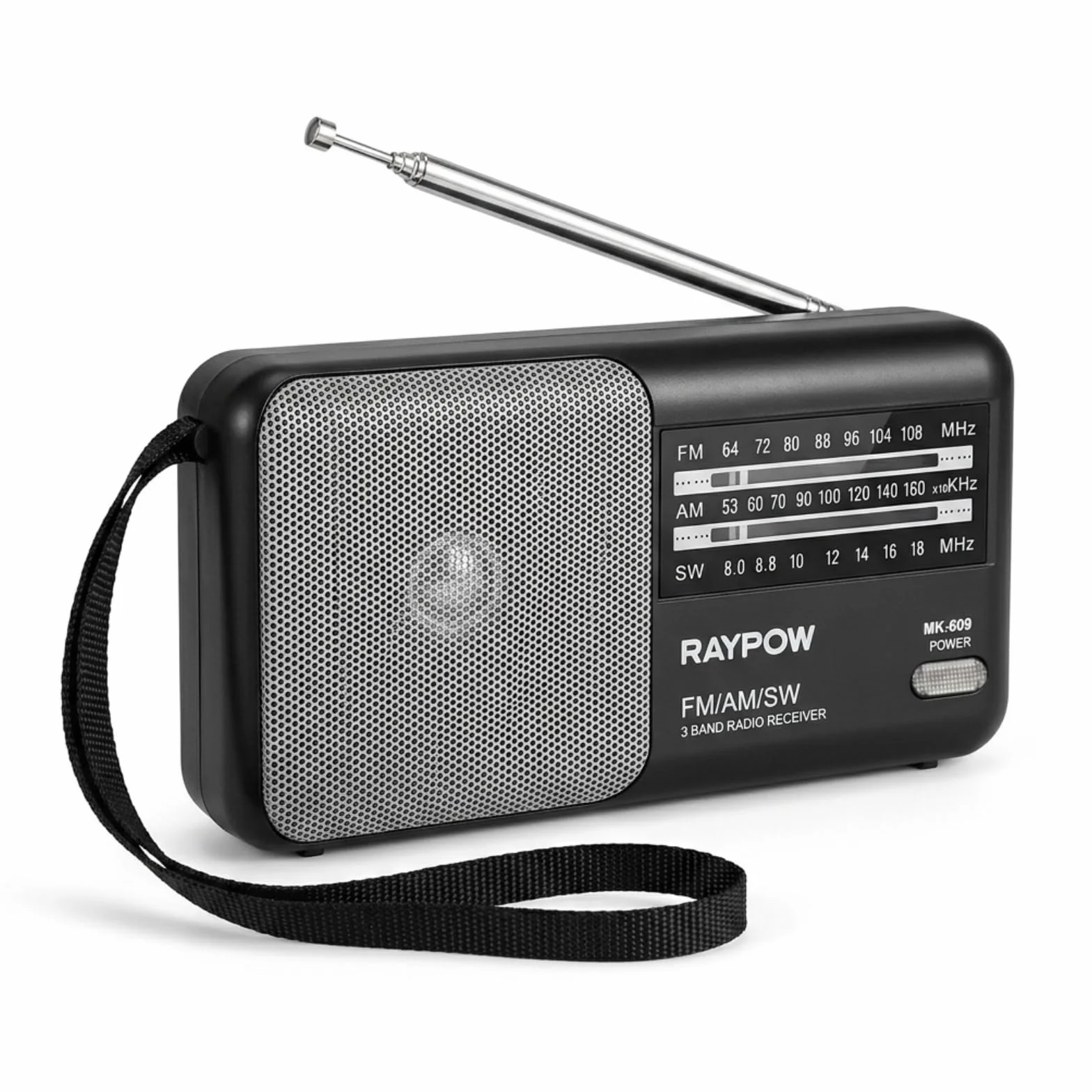 Radio portatile FM AM SW8~SW18 3 bande transistor, altoparlante potente, funziona con 2 batterie AA