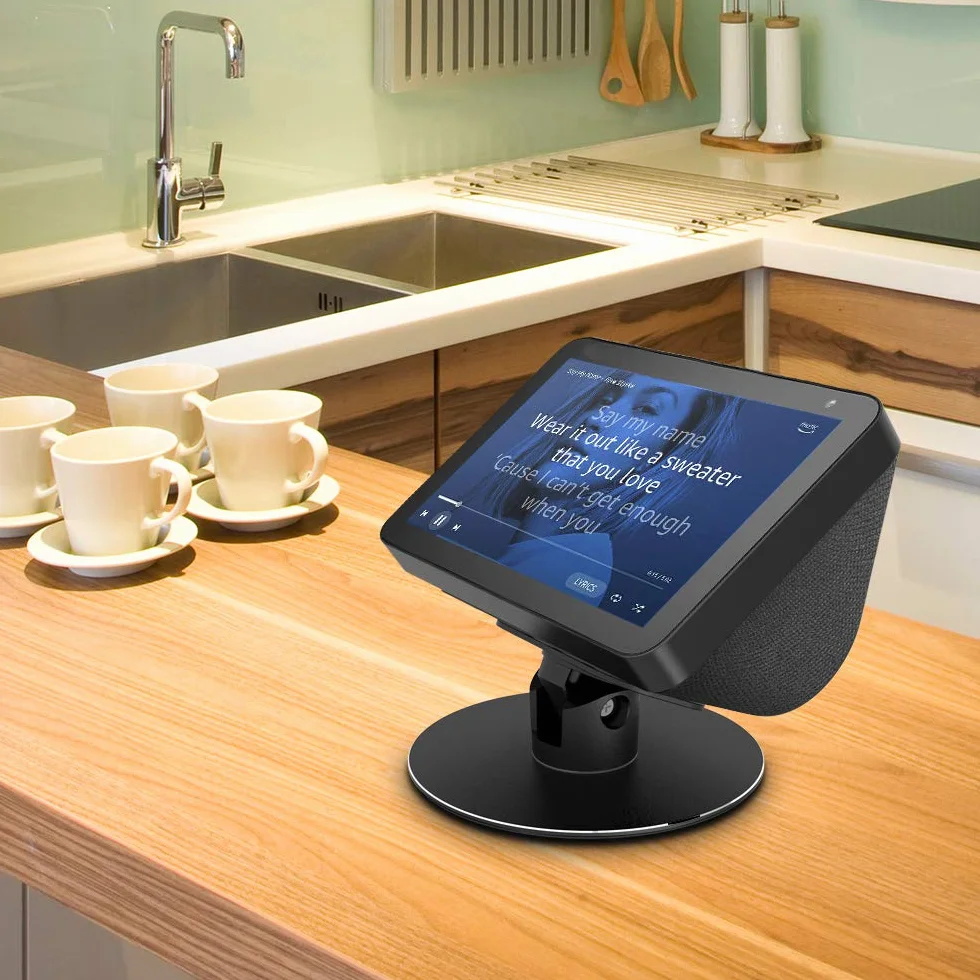 Supporto regolabile per Echo Show 8, Nero, rotazione 360° orizzontale, base nera