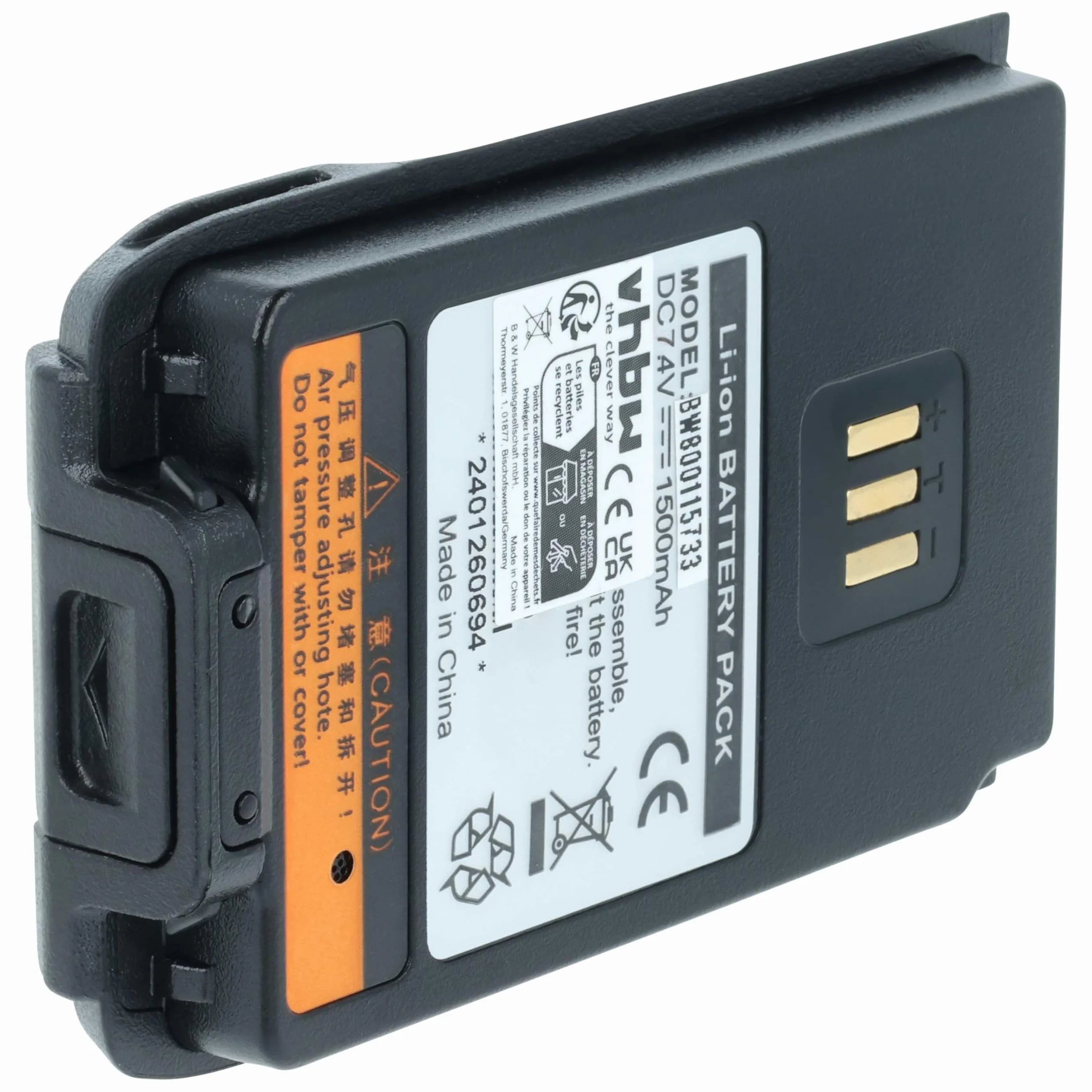vhbw 2x batteria compatibile Hyt/Hytera PD502 PD560 UL913 PD506 PD505 PD502i-UL PD500 UL913 radio 1500mAh 7,4V Li-Ion