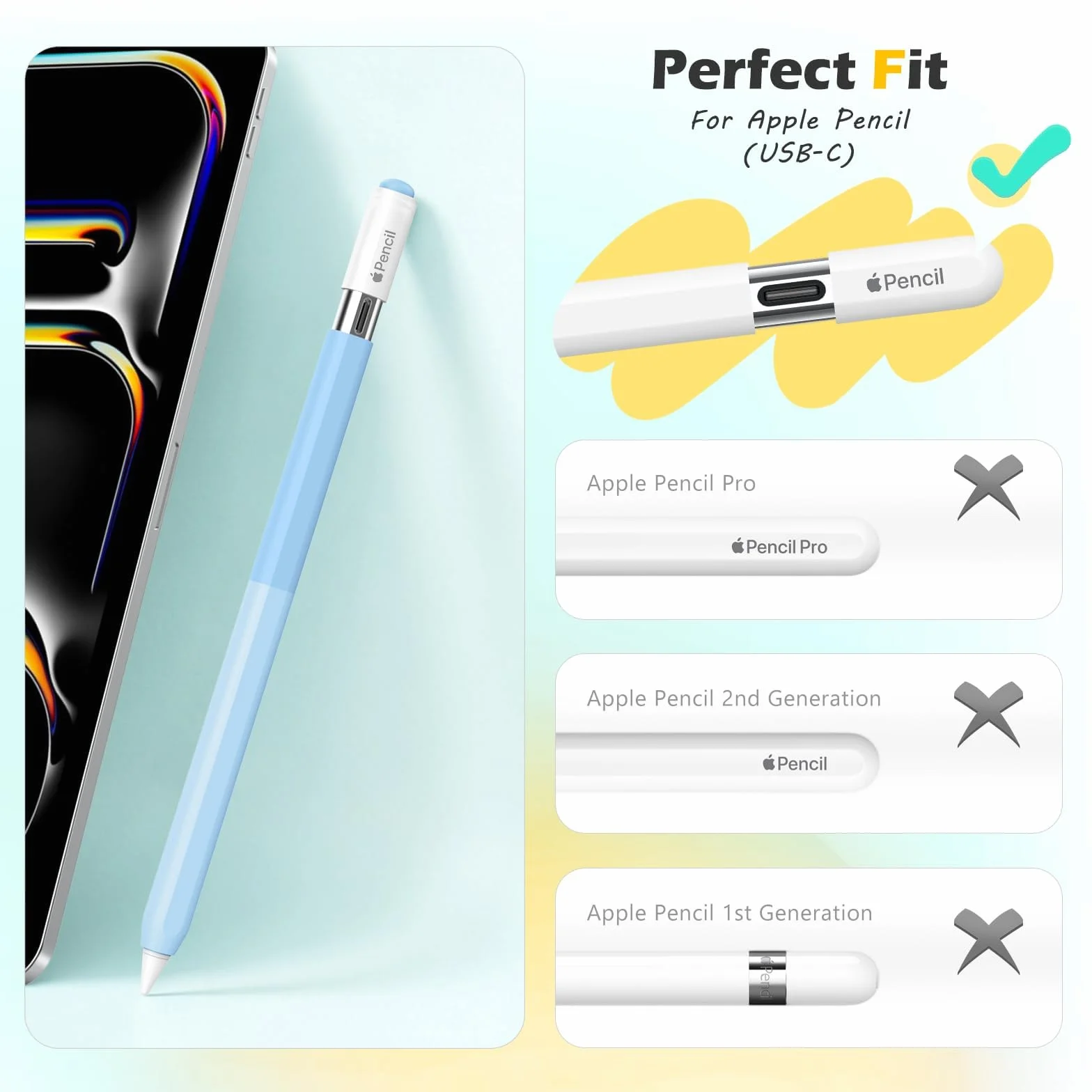 MoKo Custodia Silicone Apple Pencil USB-C Cover Protettiva Colori Sfumati Azzurro Cielo Gradiente