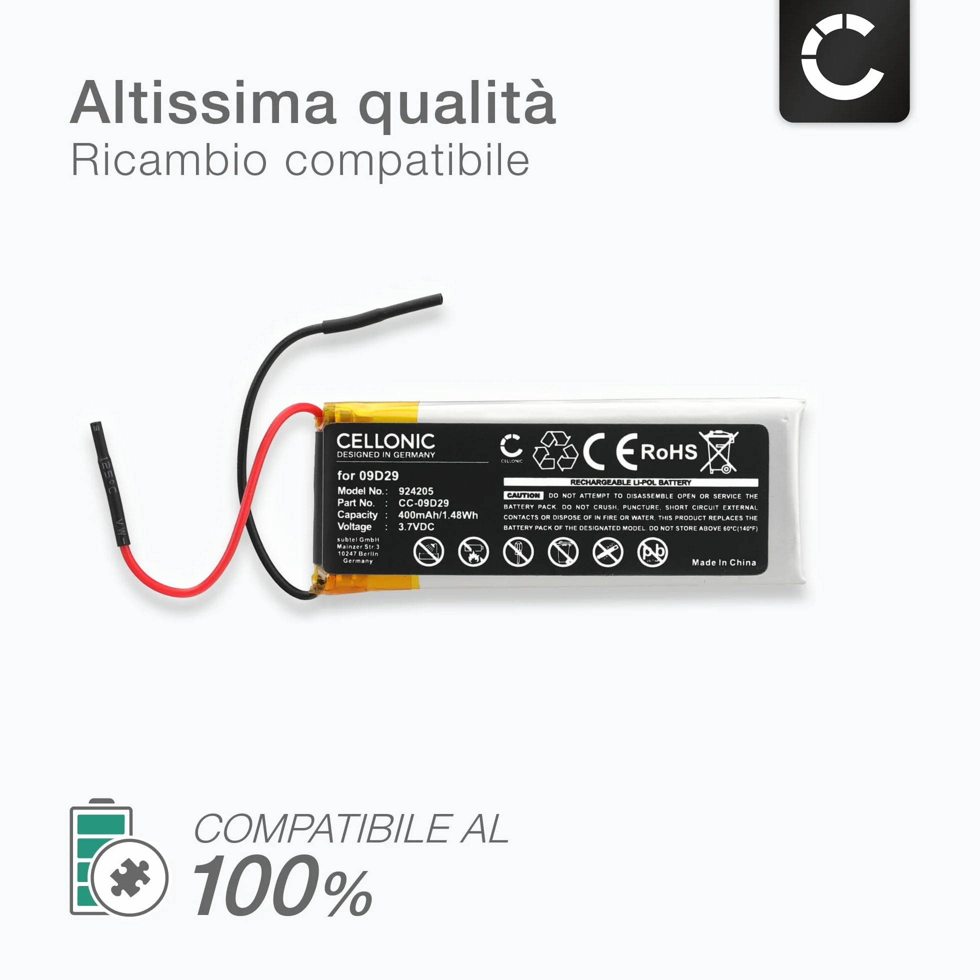 Batteria per Cardo Scala Rider Q2 Freecom 2 Teamset Pro 400mAh 3.7V