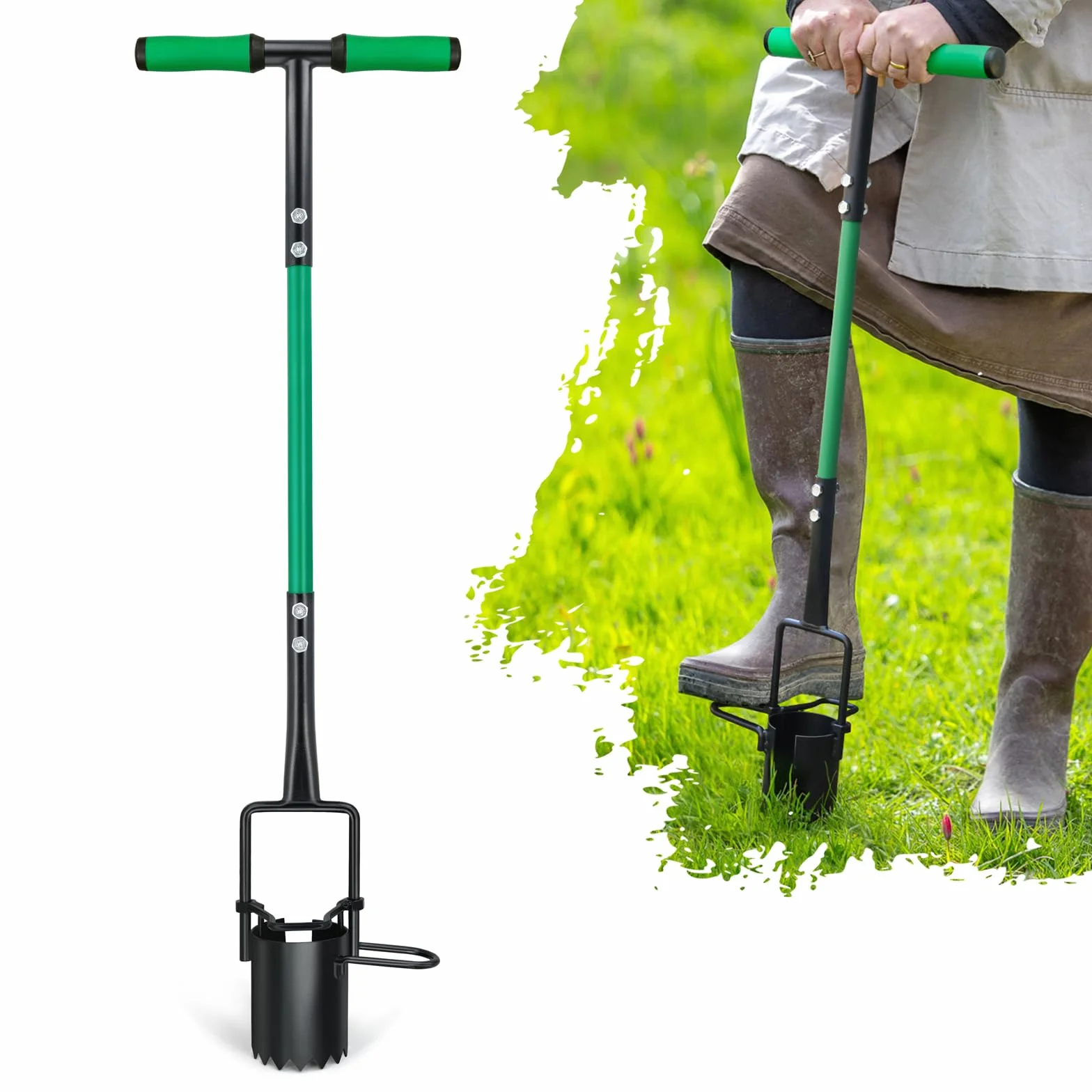 Fioriera per bulbi con manico lungo, con manico lungo, con poggiapiedi scorrevole per spingere facilmente il terreno, trapiantare fiori, piantine o verdure senza piegarsi