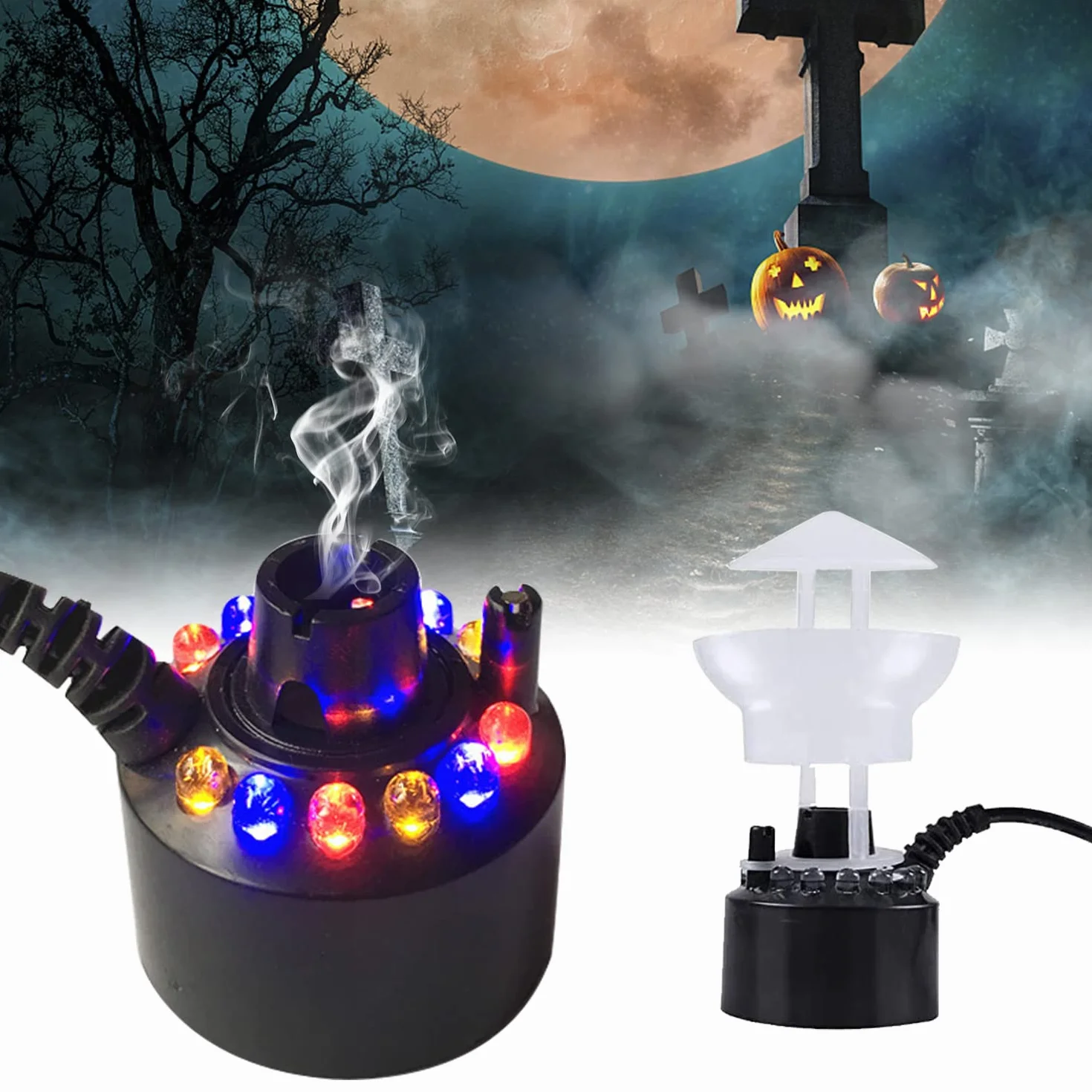 Roserrose Nebulizzatore Ad Ultrasuoni, 12 Led Three Color Gradient Atomizer Mist Maker Fogger, Nebulizzatore Giardino Con Paraspruzzi Rimovibile Per Fontana D'Acqua, Caldaia Strega, Halloween