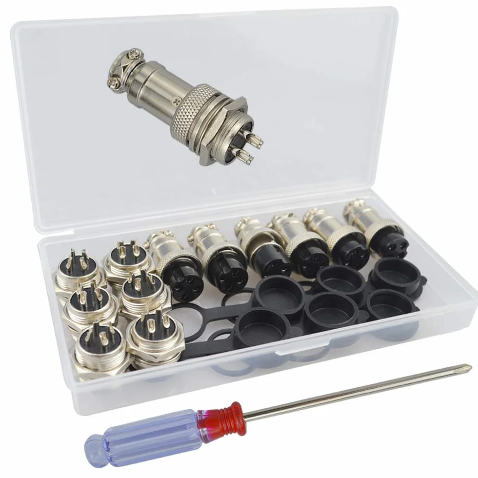 GX16 4-Pin Aviazione Spina Connettore 5A 16mm Maschio Femmina Metallo, 6 Set con Gomma Berretto e Cacciavite