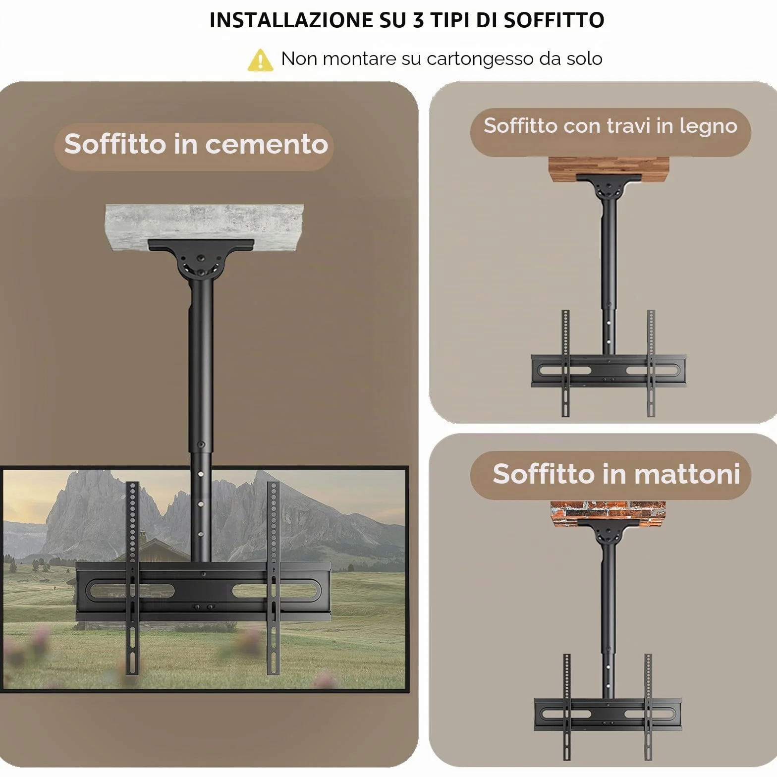 AX WABER Staffa regolabile per TV a soffitto per schermi 26-65 pollici 50 kg 400x400 mm