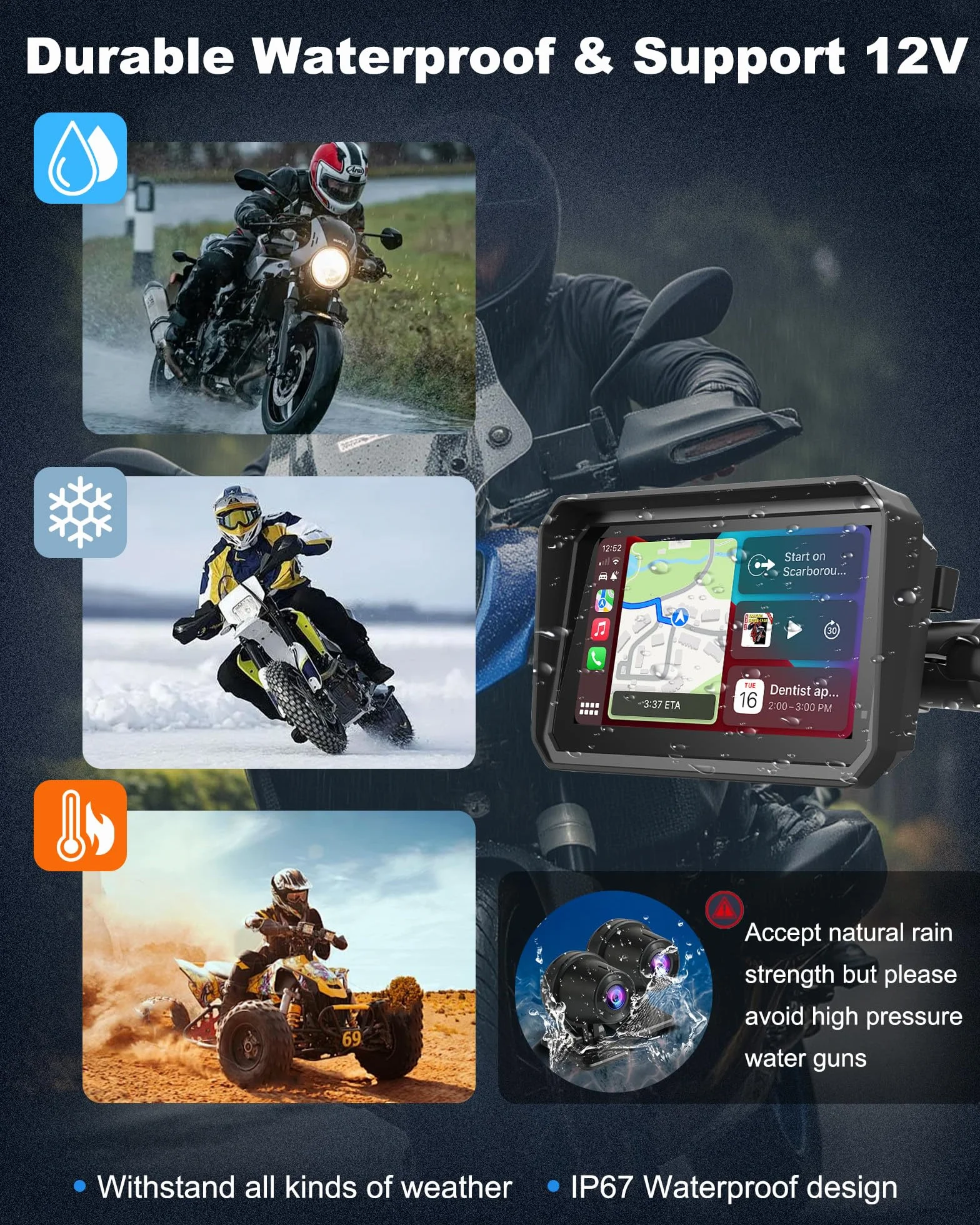 Navigatore Moto 4K Carplay Android Auto 6,25 Pollici Dashcam GPS Bluetooth 64GB
