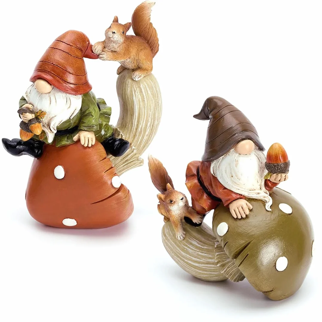 2pcs figure di decorazione autunnale, gnomi in resina per la decorazione autunnale all'interno e all'esterno, decorazione di funghi, regalo per il giorno del ringraziamento
