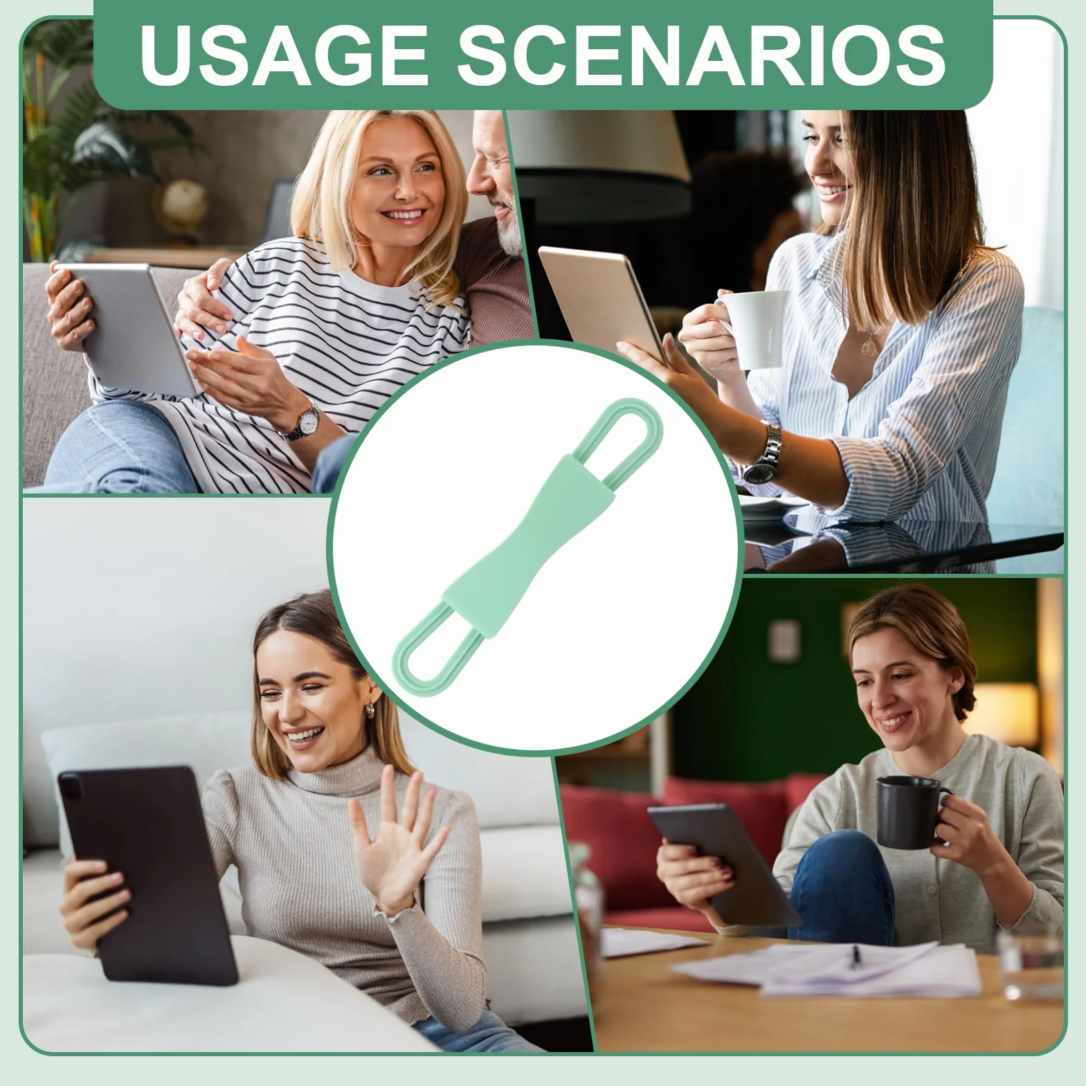 Ergonomic Silicone Hand Strap Holder for Tablet & E-Reader, Compatible with Kindle 4.7"-8", Matcha Green