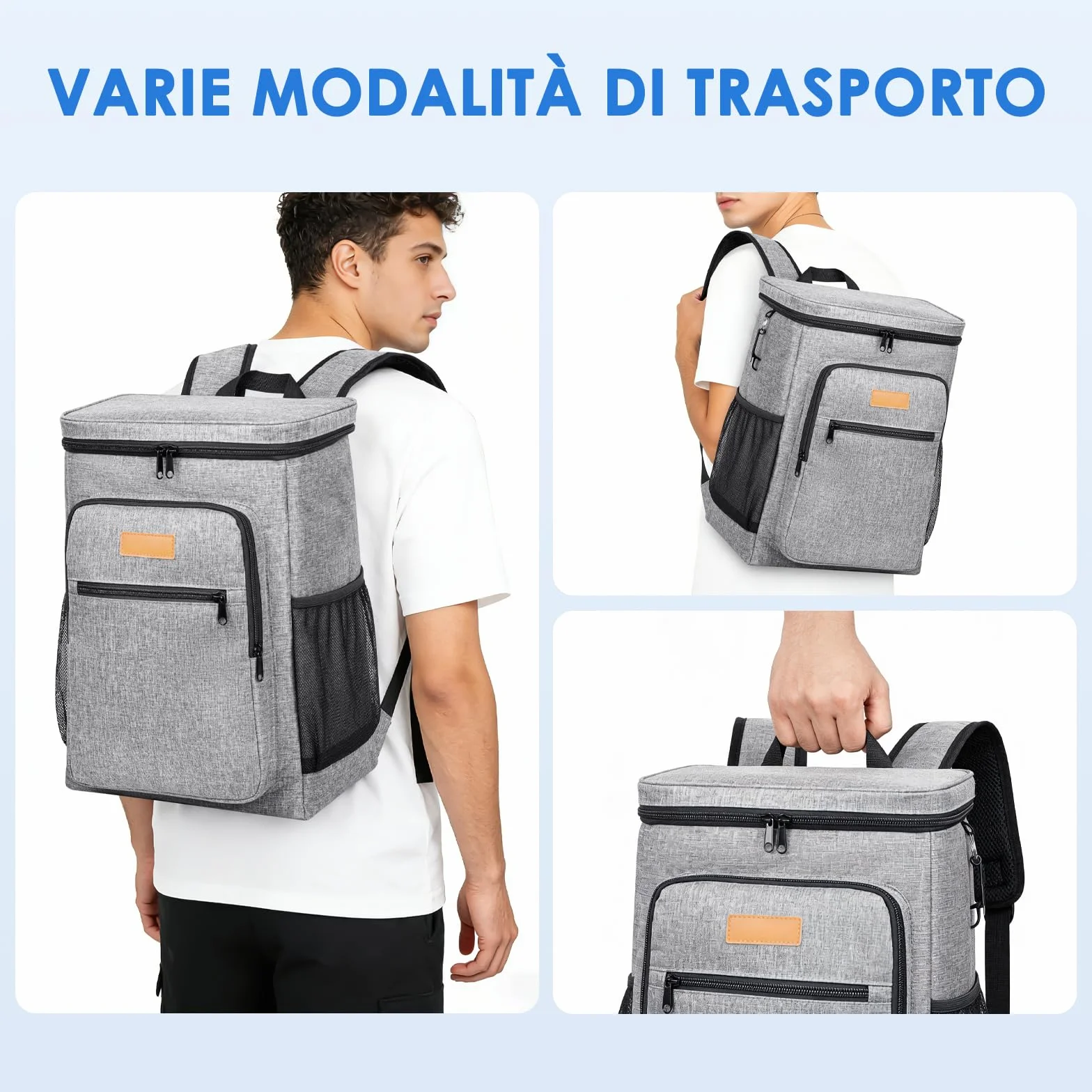 Zaino Termico Frigo 24L Borsa Termica Isoterma Impermeabile Grigio