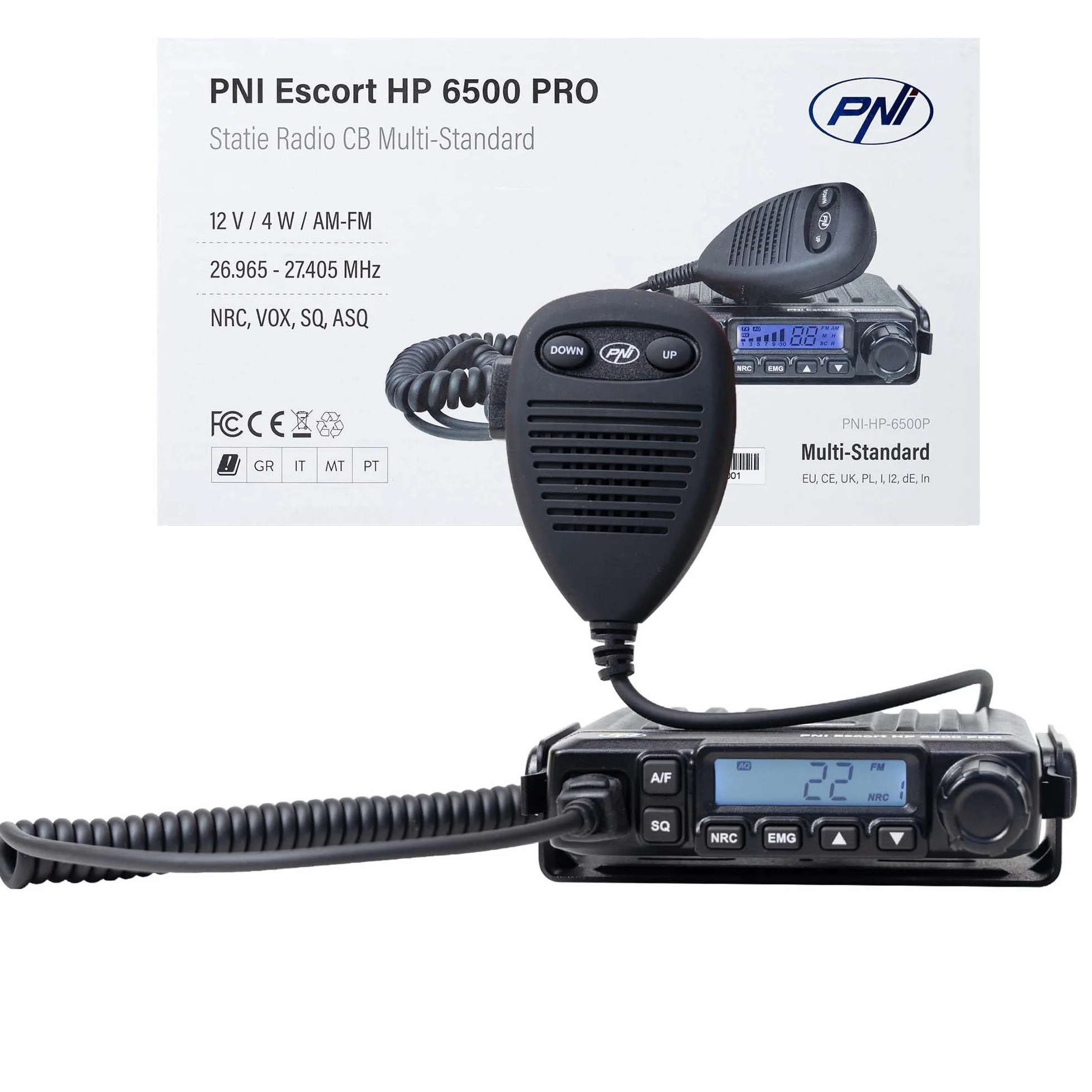 Radio CB PNI Escort HP 6500 PRO Multi-Standard VOX NRC 4W AM-FM 12V SQ ASQ