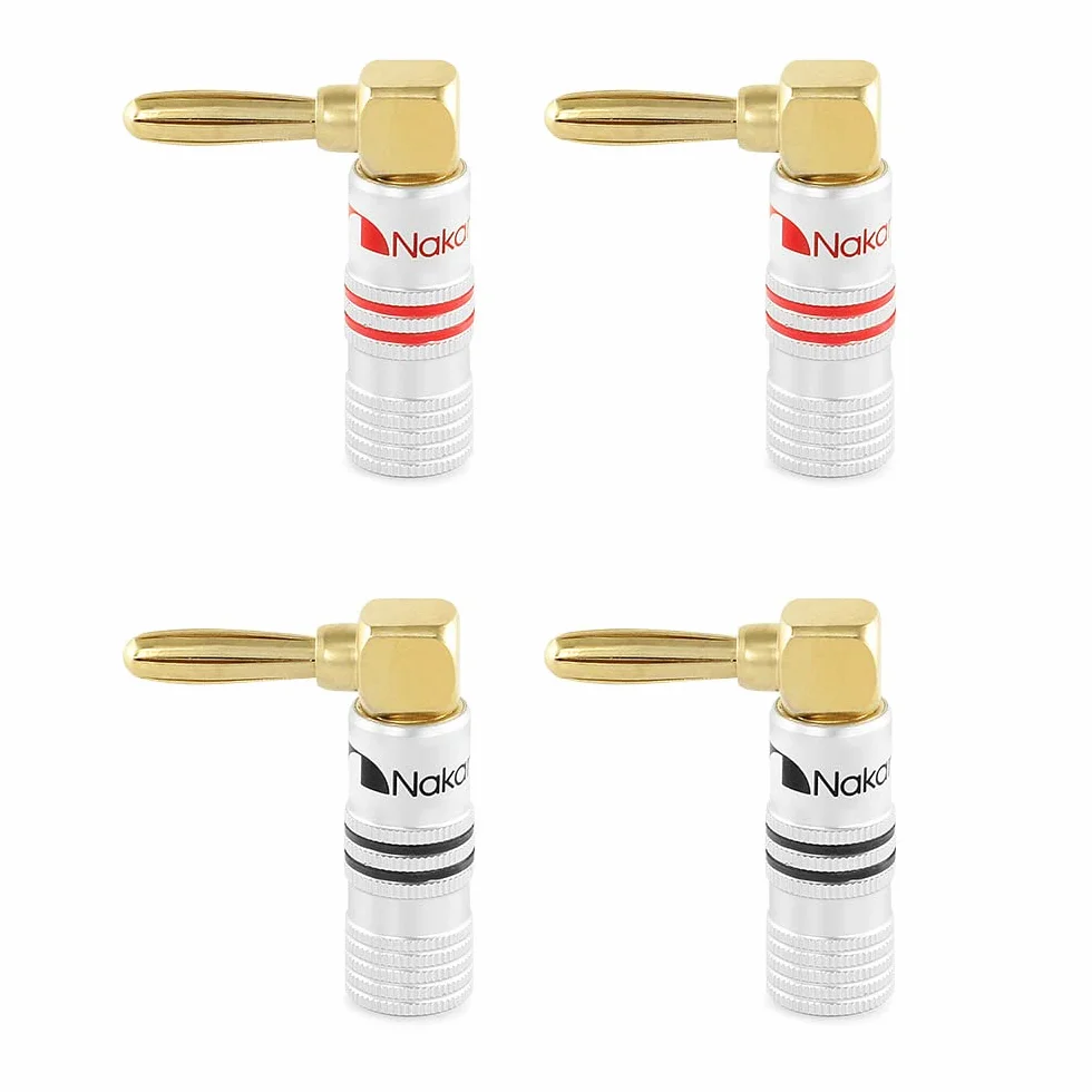 Nakamichi connettori a banana 12-18 AWG 4 mm placcati in oro 24 K 4 pezzi spine angolate