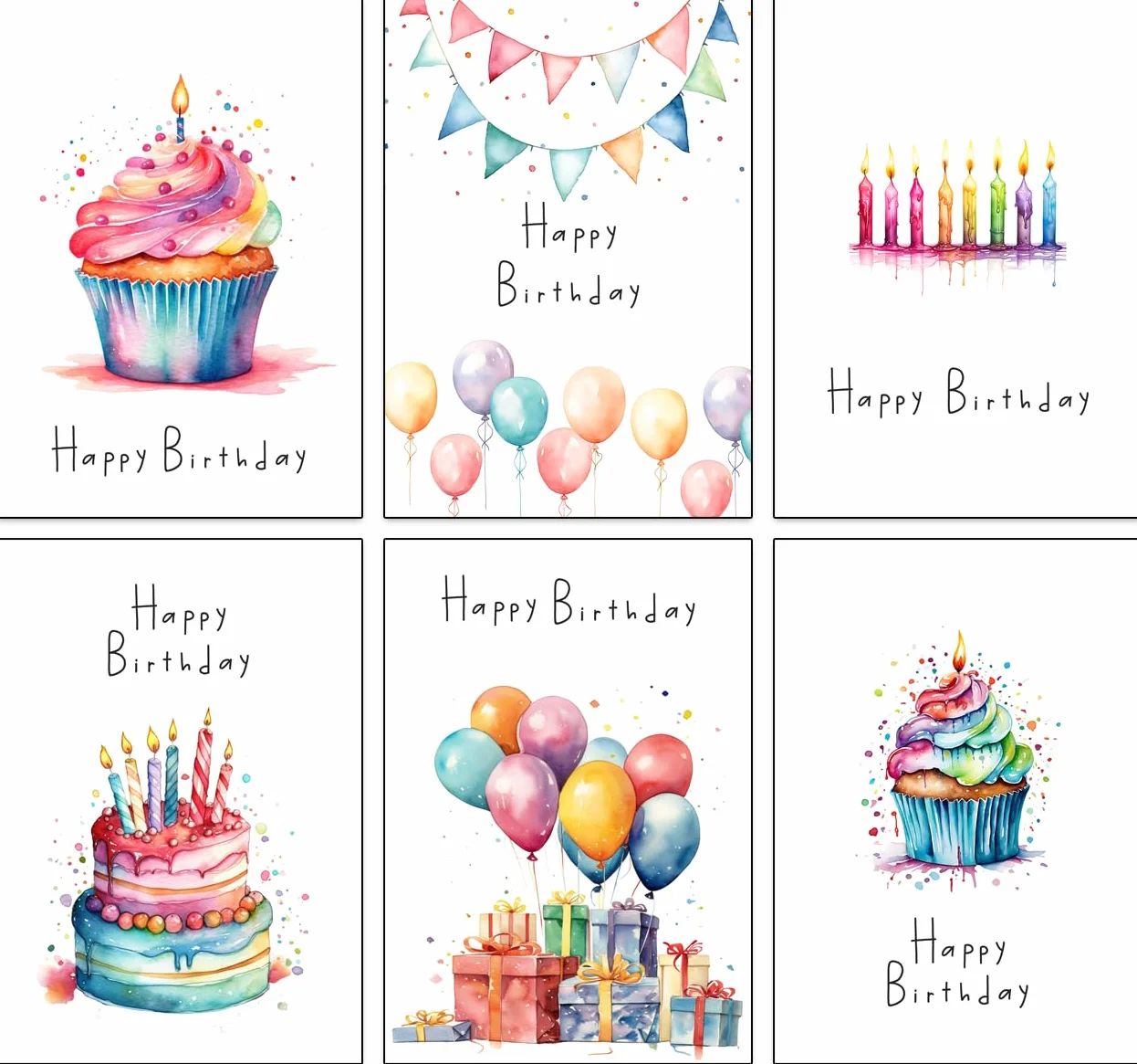 Biglietti di compleanno ad acquerello 30 disegni diversi con buste in carta riciclata