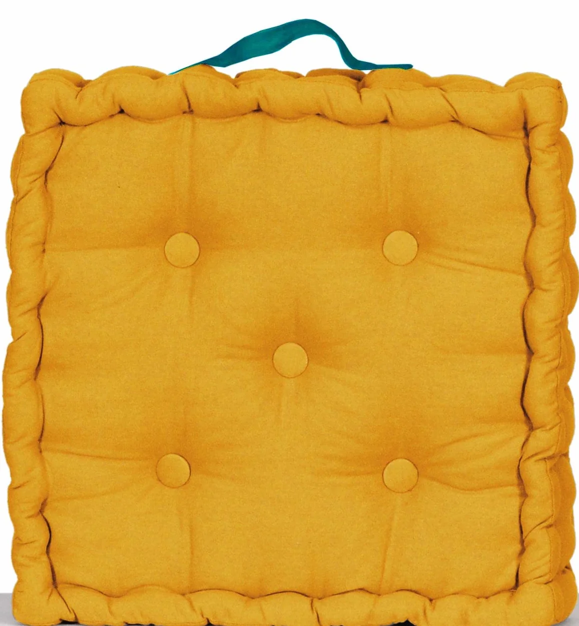Atout Ciel Cuscino da pavimento 40 x 40 cm con manico a contrasto, giallo senape, quadrato