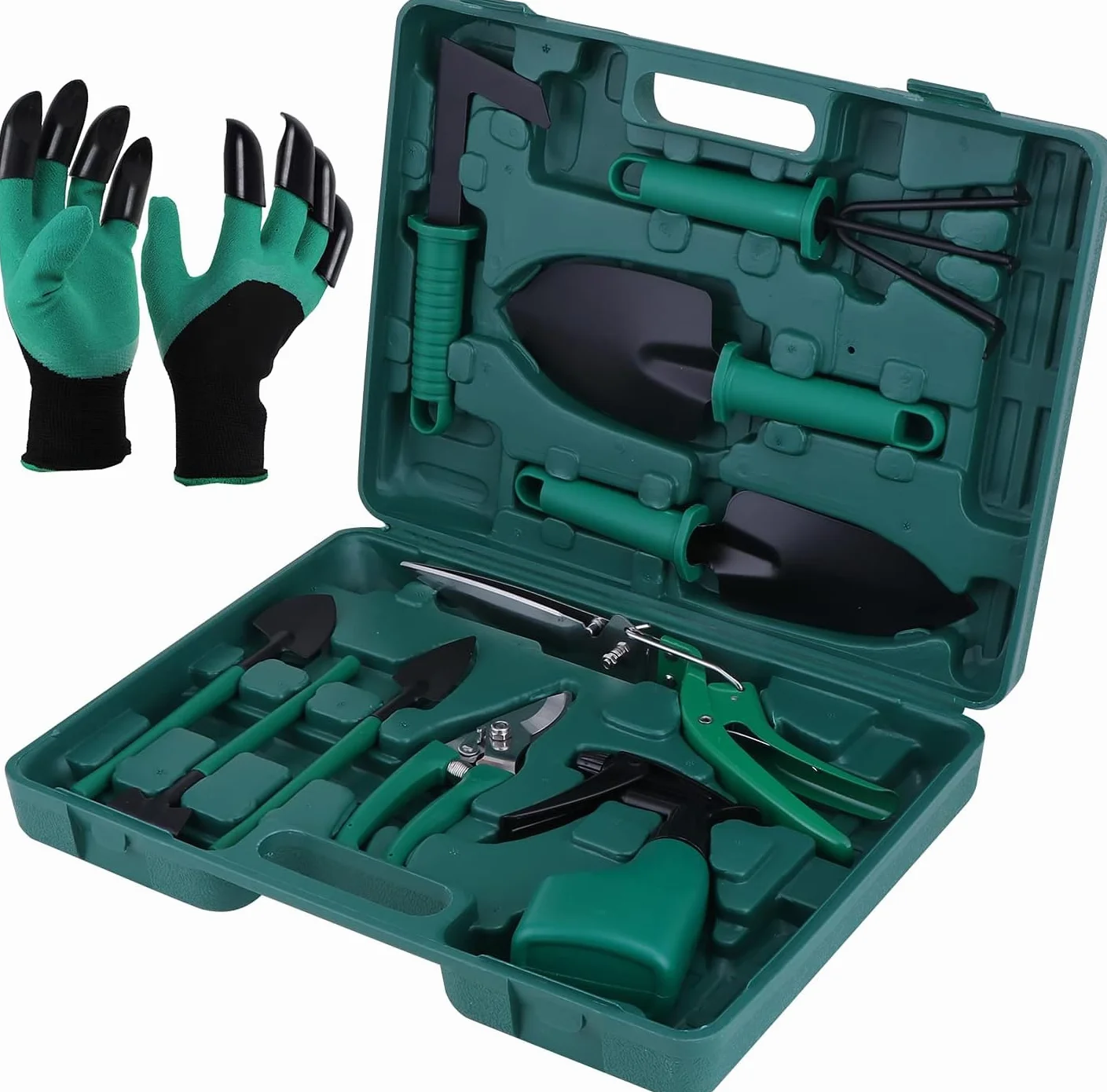 11PCS Kit di Attrezzi da Giardinaggio con i Guanti da Giardinaggio, Set di Attrezzi da Giardino con Custodia per Il Trasporto, Regalo da Giardino per Donna, Genitori, Giardinier
