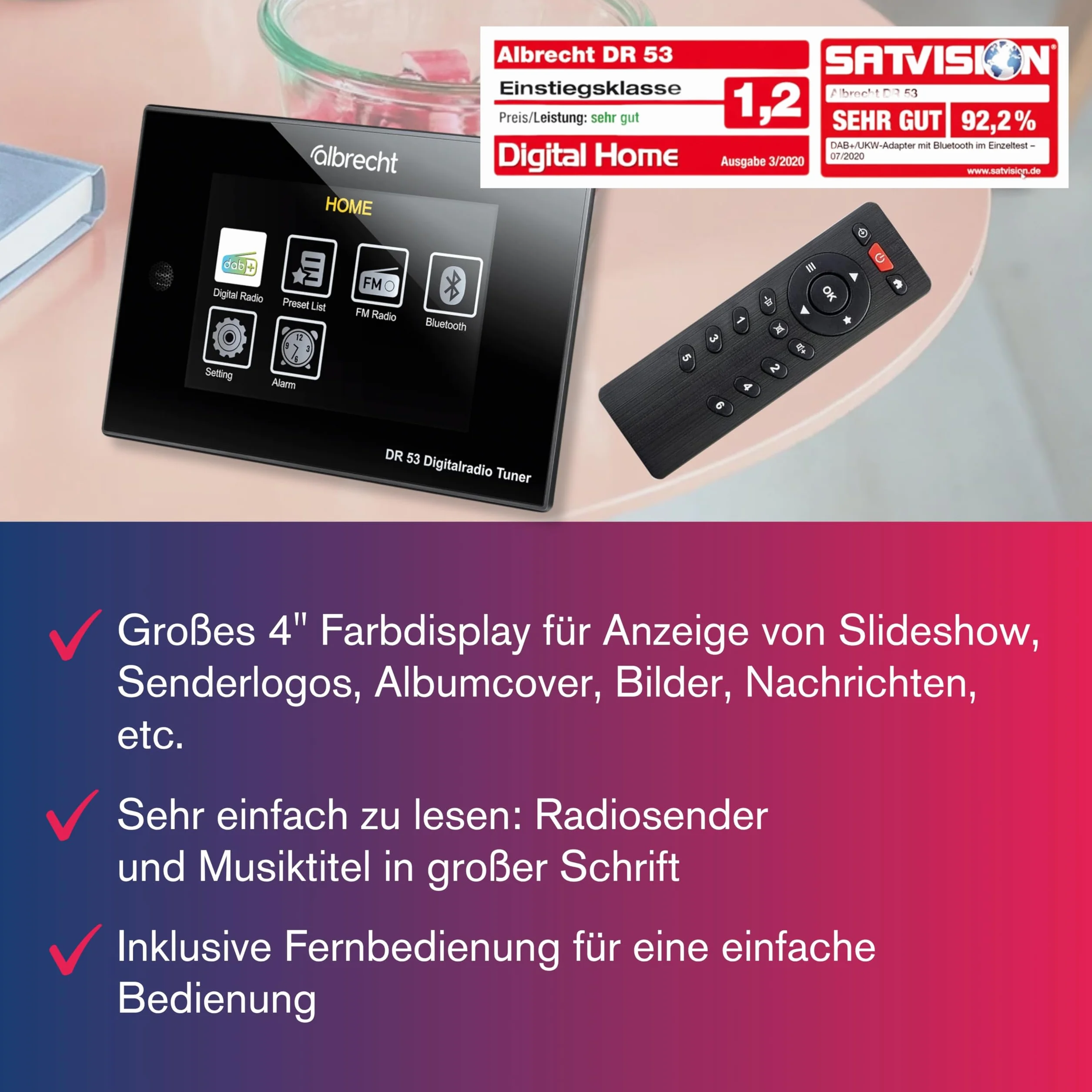 Albrecht DR 53 Sintonizzatore Radio Digitale DAB/DAB+ FM Bluetooth 4'' Display