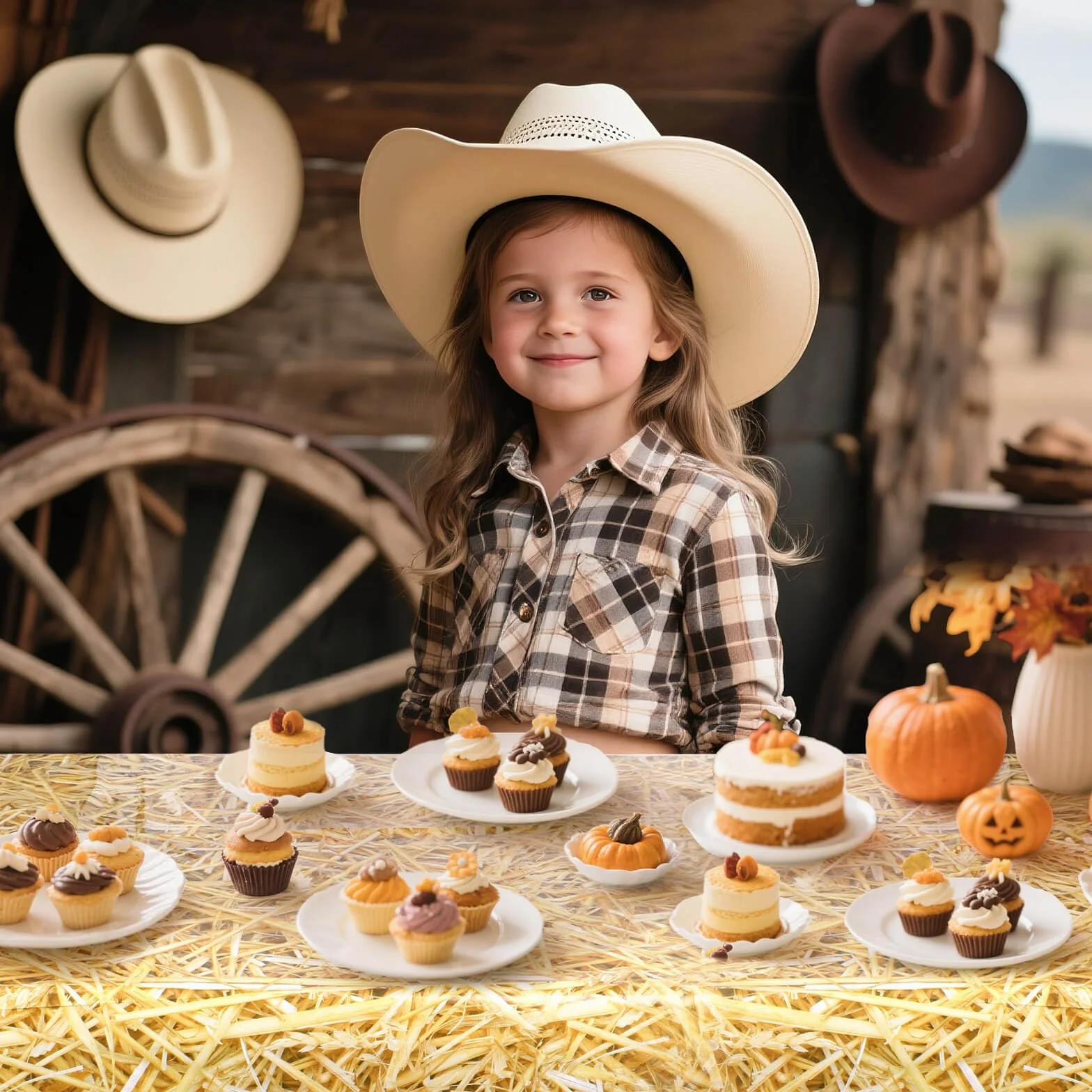Tovaglie di Paglia 274x137cm Plastica Decorazioni Feste Cowboy Western Hawaiane