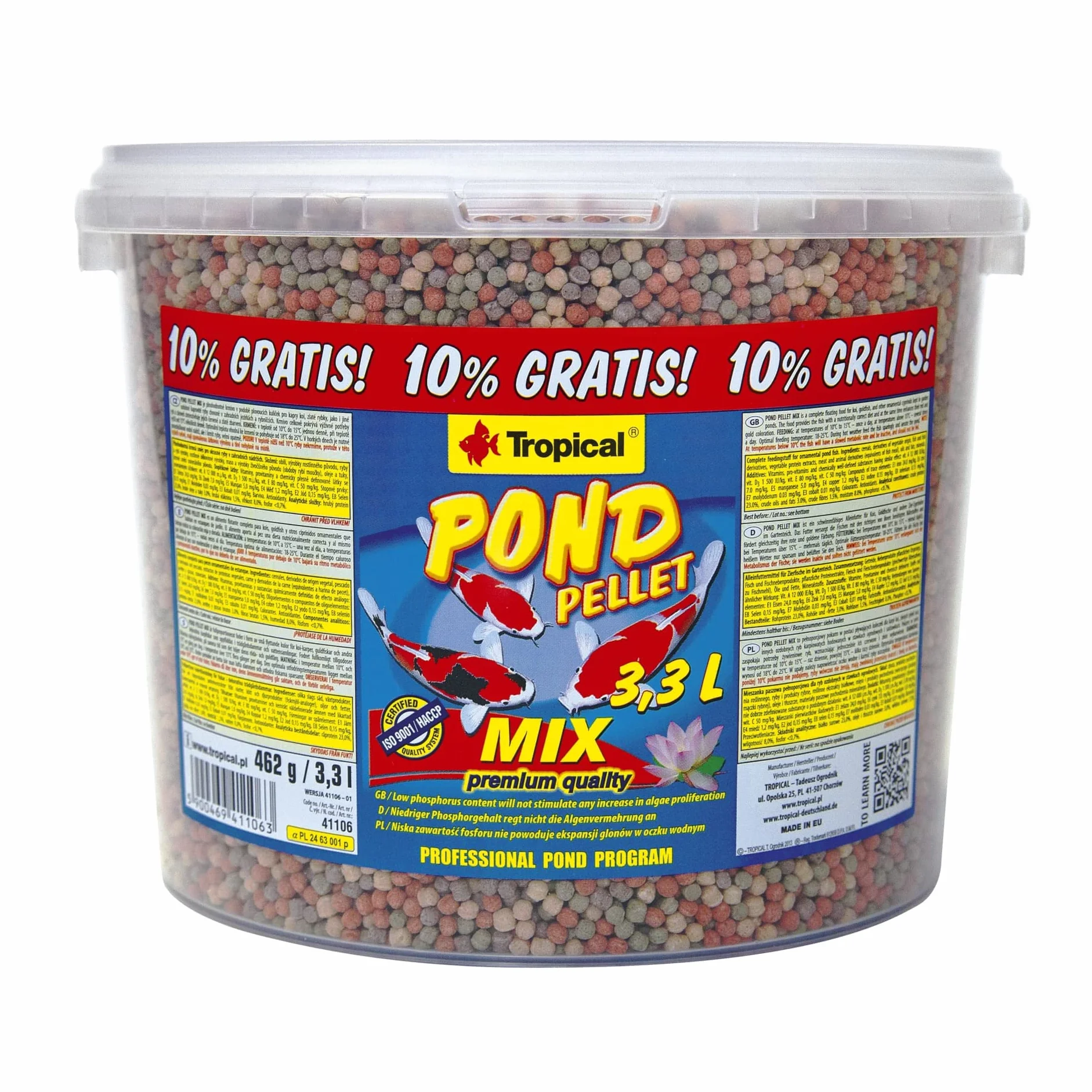 POND PELLET MIX 3,3L / 462g - è una miscela di diversi tipi di mangimi per l'alimentazione quotidiana dei pesci da laghetto.