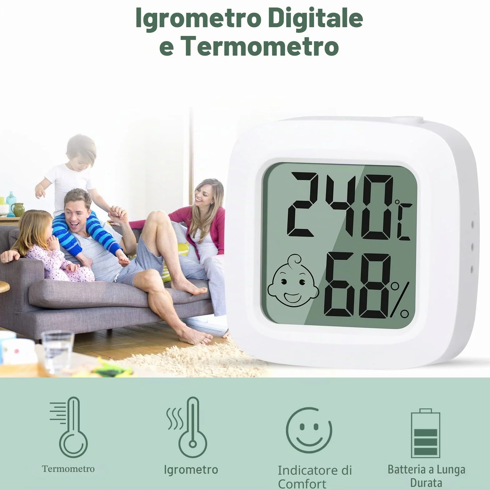 Vinabo Termometro Igrometro Digitale Interno 2 Pezzi, Alta Precisione con Indicatore Comfort