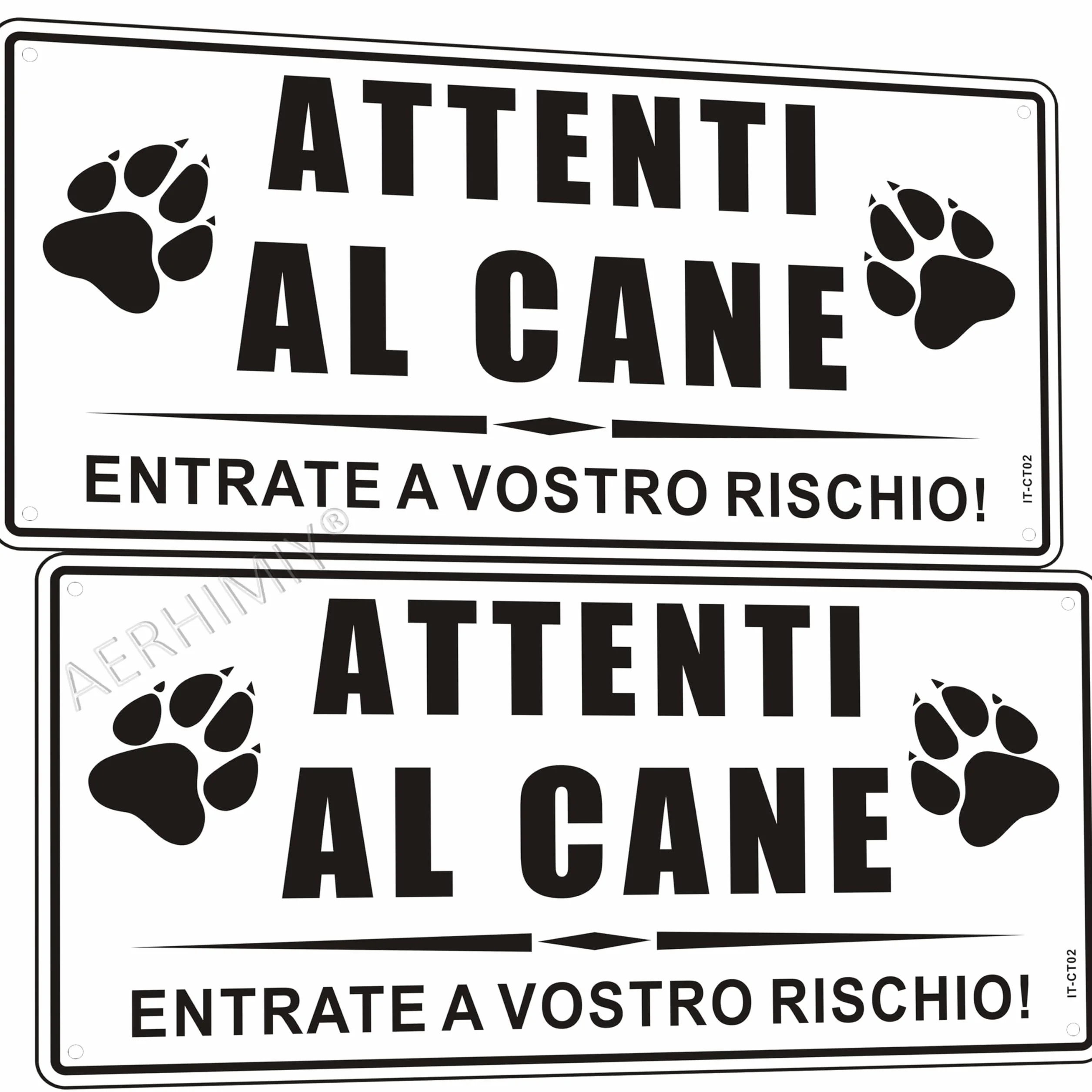 Cartello Attenti Al Cane Alluminio Riflettente 15x30cm, Attenti al Cane Metallo, Protezione UV, Impermeabile, Con Fori, Bianco
