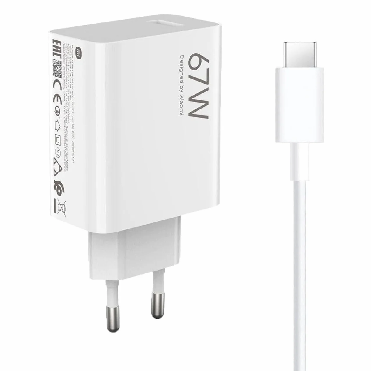 Xiaomi Caricabatterie 67W Originale, Alimentatore Turbo Charge USB-A USB-C, Ricarica Rapida per Xiaomi 13/12/11, Redmi Note 11/12 Pro, POCO F5/X5, Bianco