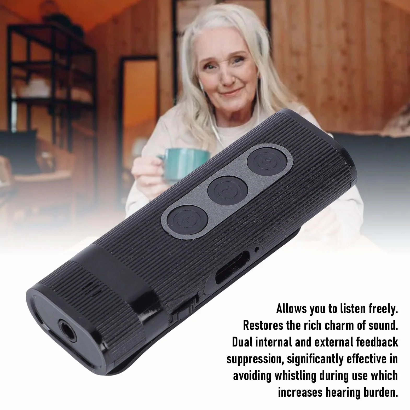 Amplificatore Sonoro per Anziani Ricaricabile con Cancellazione del Rumore, Discreto (BLACK)