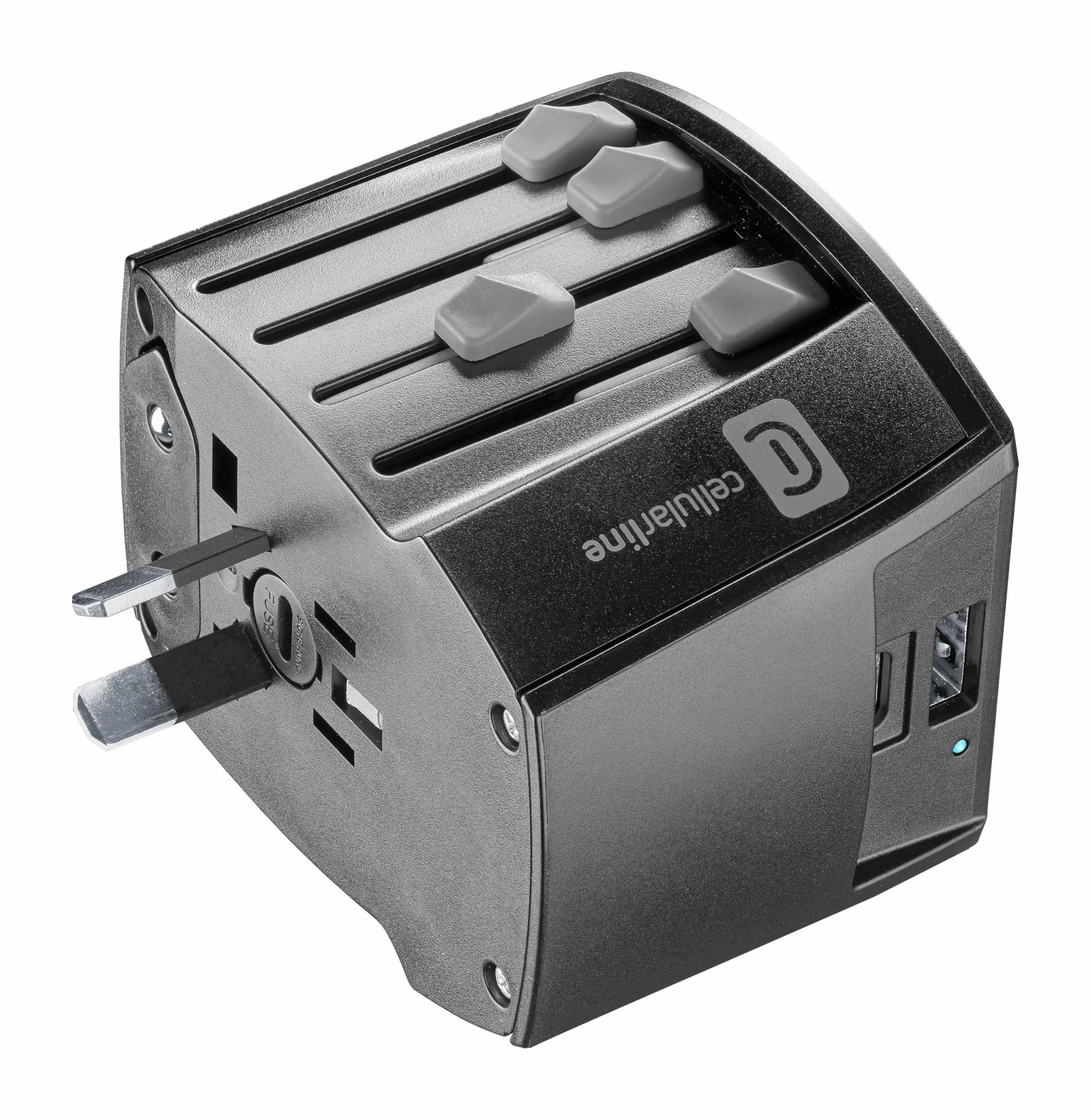Cellularline Adattatore da viaggio multispina USB 18W USB-C 20W 100-240V 600W EU/UK/AUS/USA Nero
