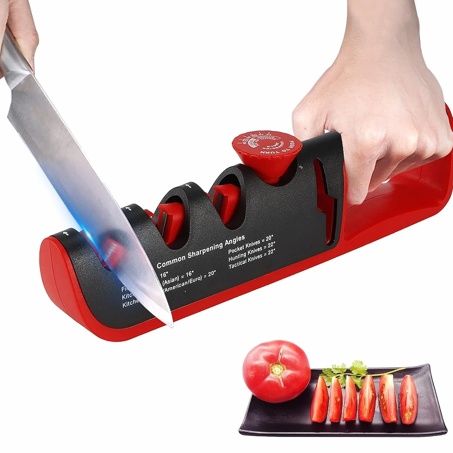 Affilacoltelli Professionale, 4 in 1 Affilacoltelli Manuale con Manopola ad Angolo Regolabile e con Base Antiscivolo, per Affilare Coltelli da Cucina, Forbici ect