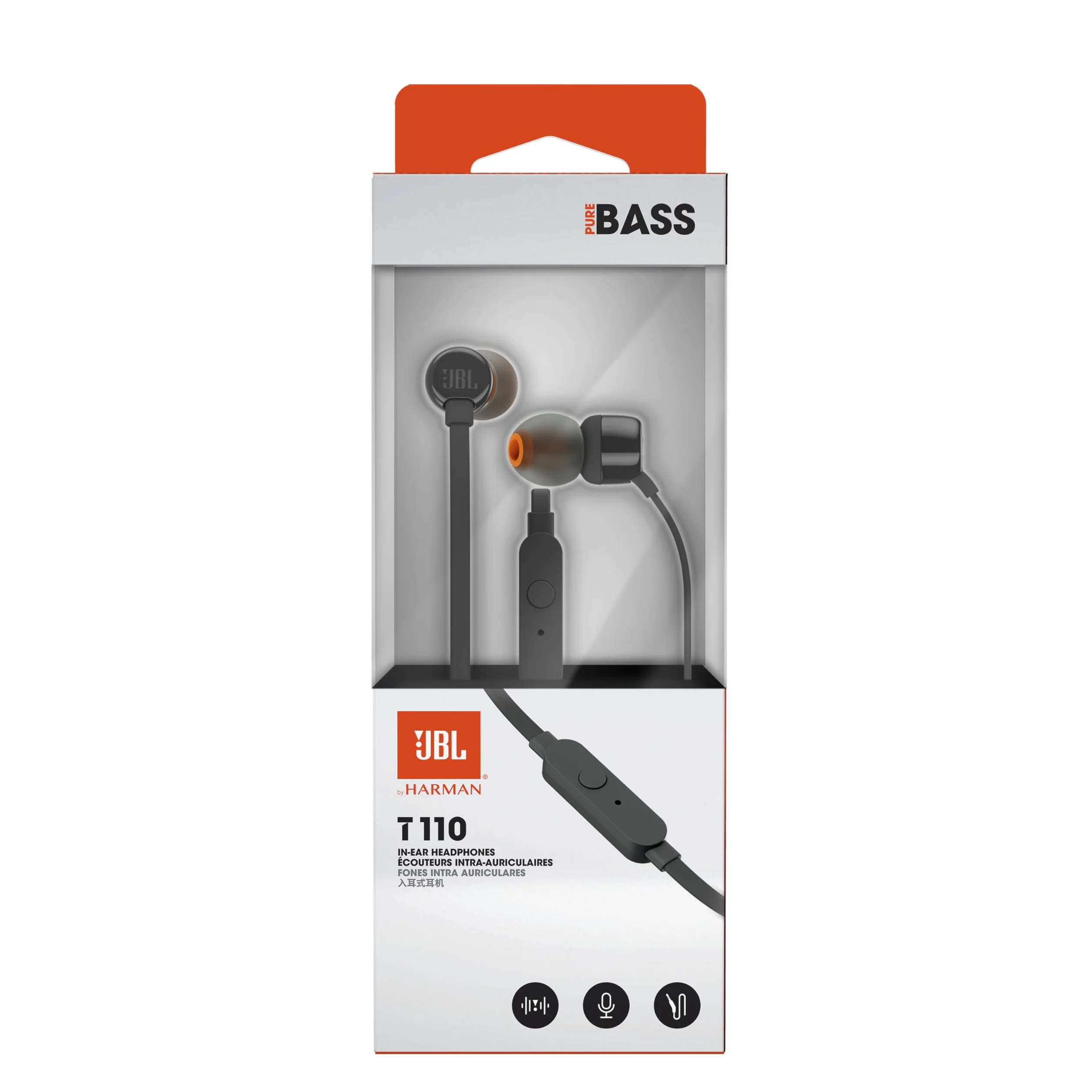 JBL T110 In-Ear Cuffie con Microfono Cavo Piatto Telecomando Universale Nero