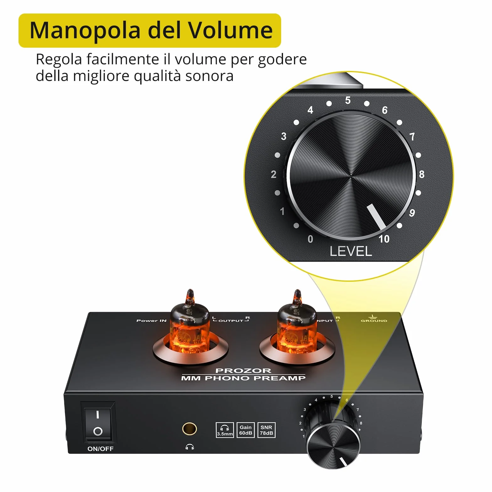 PROZOR Preamplificatore Phono Valvolare MM con Controllo Volume Hi-Fi JAN GE5654 Uscita RCA 3,5mm