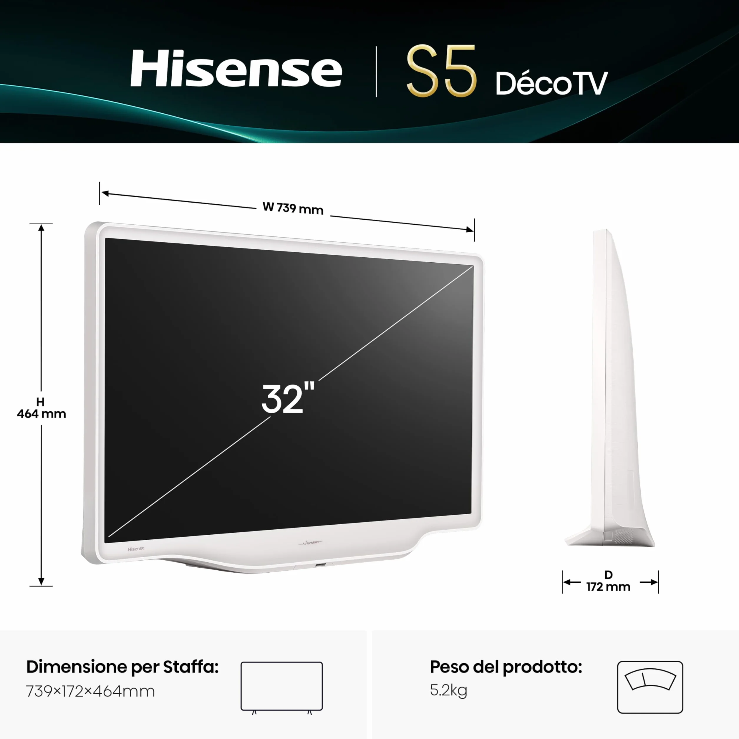 Hisense Smart TV QLED 32" Full HD 32S5Q 60Hz Dolby Atmos HDR10 VIDAA OS WiFi Game Mode AirPlay2 Works with Alexa