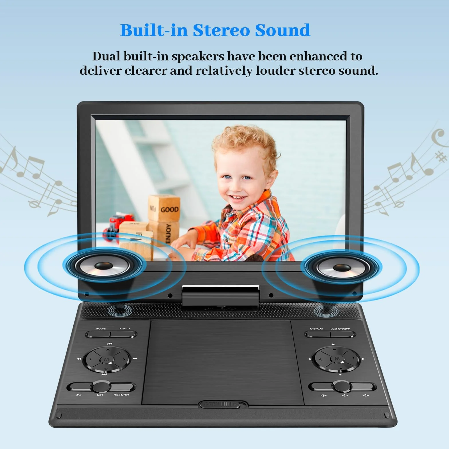 YOOHOO Lettore DVD portatile 14,9" schermo HD 12,1" batteria ricaricabile USB SD AV Sync TV proiettore nero