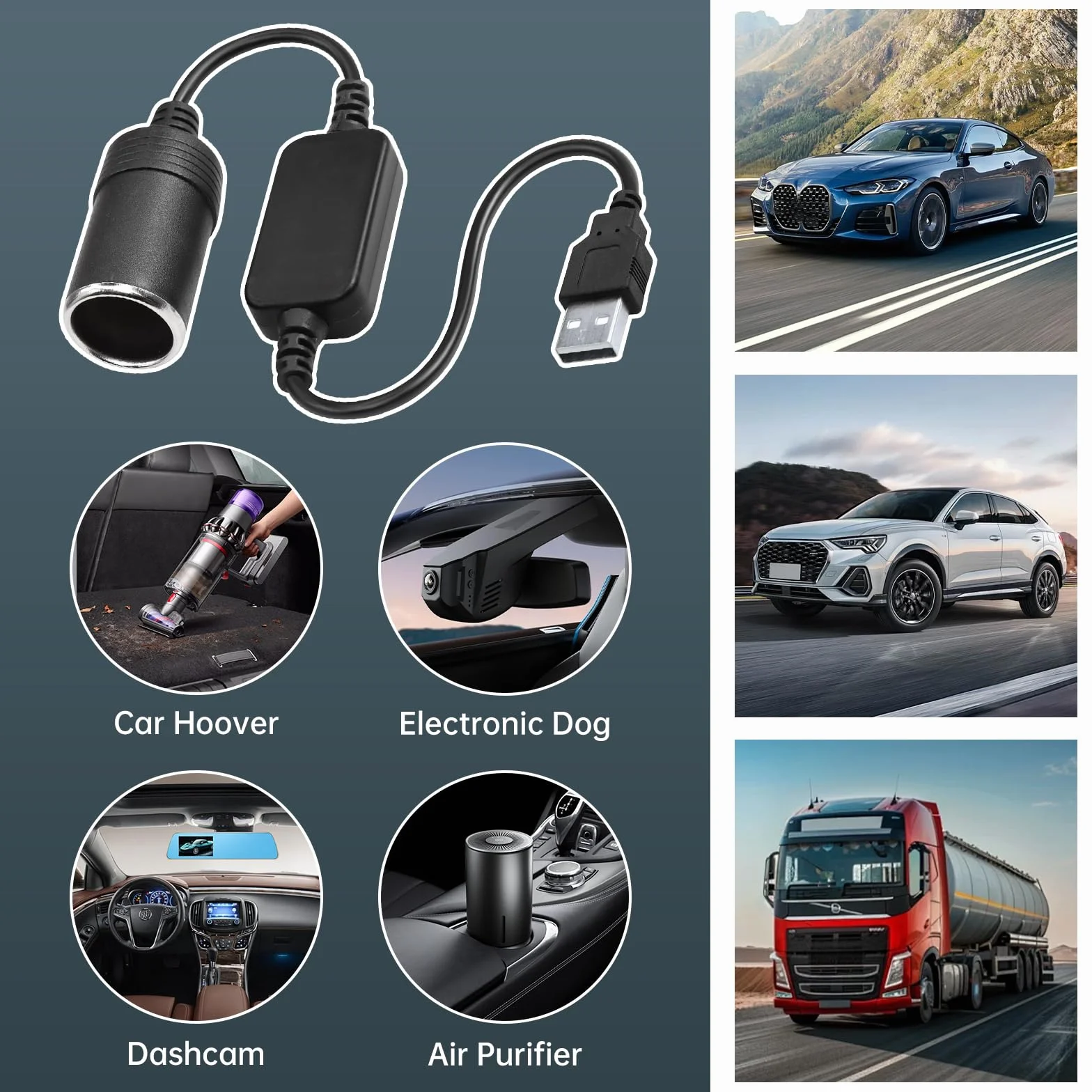 Anei Cavo convertitore da USB A maschio a presa accendisigari femmina 12 V adattatore auto per GPS Dashcam