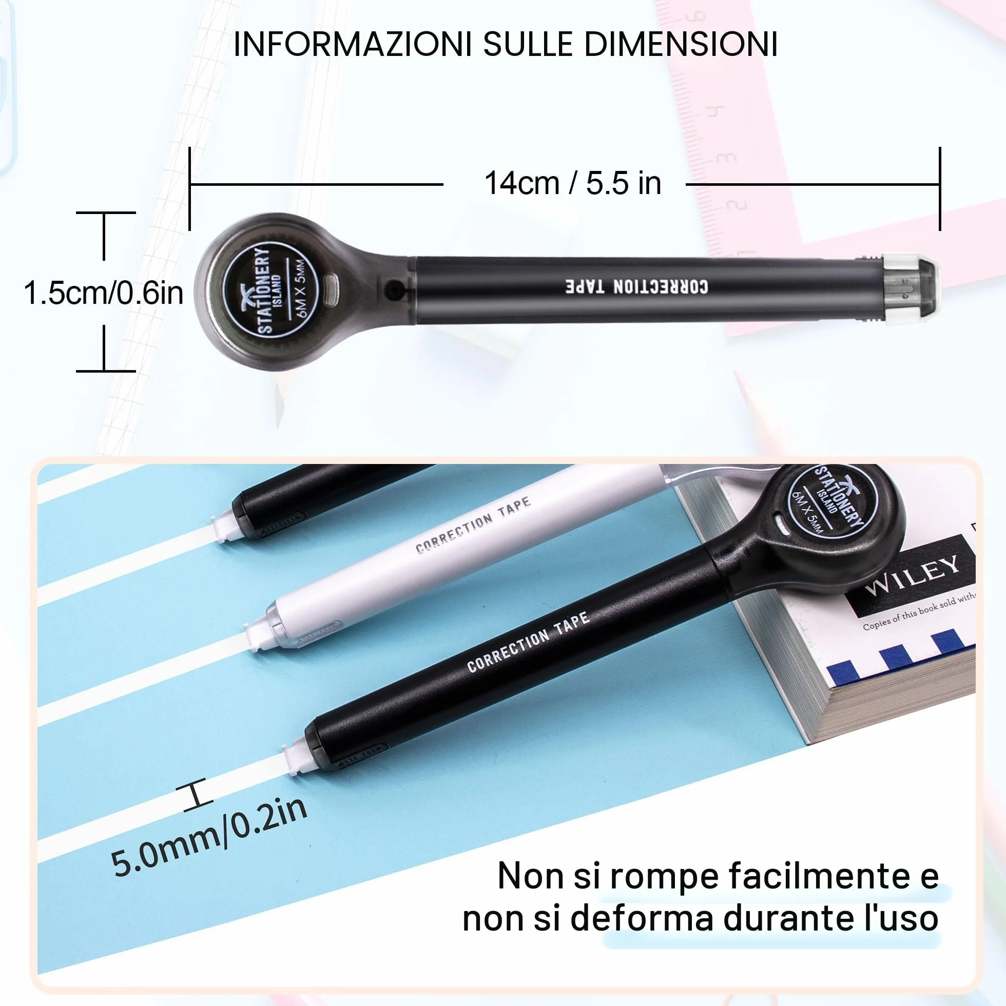 STATIONERY ISLAND Bianchetto a Nastro 10 Pezzi 50m Correttore a Nastro Tascabile 5mm
