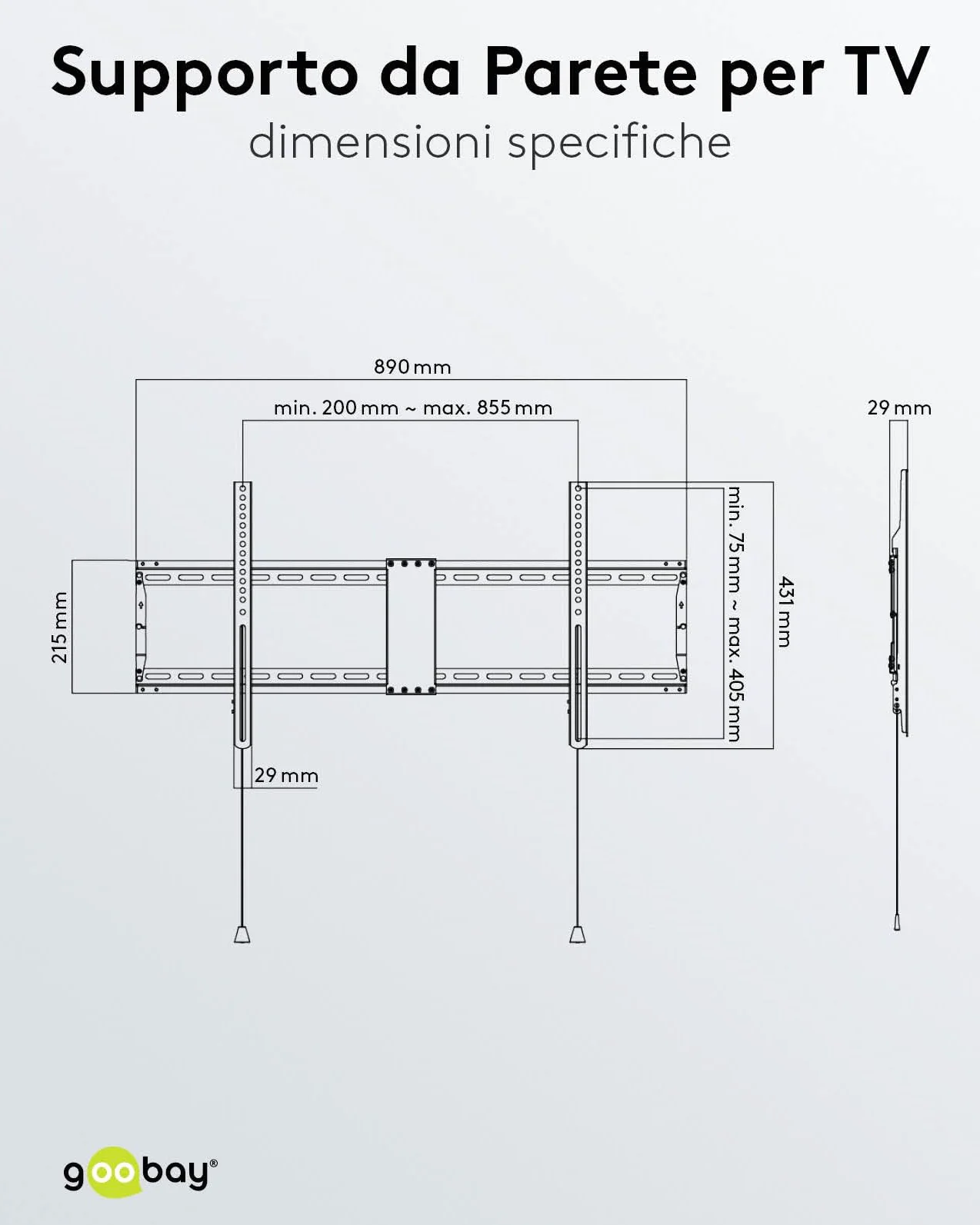 goobay Supporto TV Parete Fisso 43-100 Pollici Ultra-Piatto 29 mm VESA 600x400 70 kg