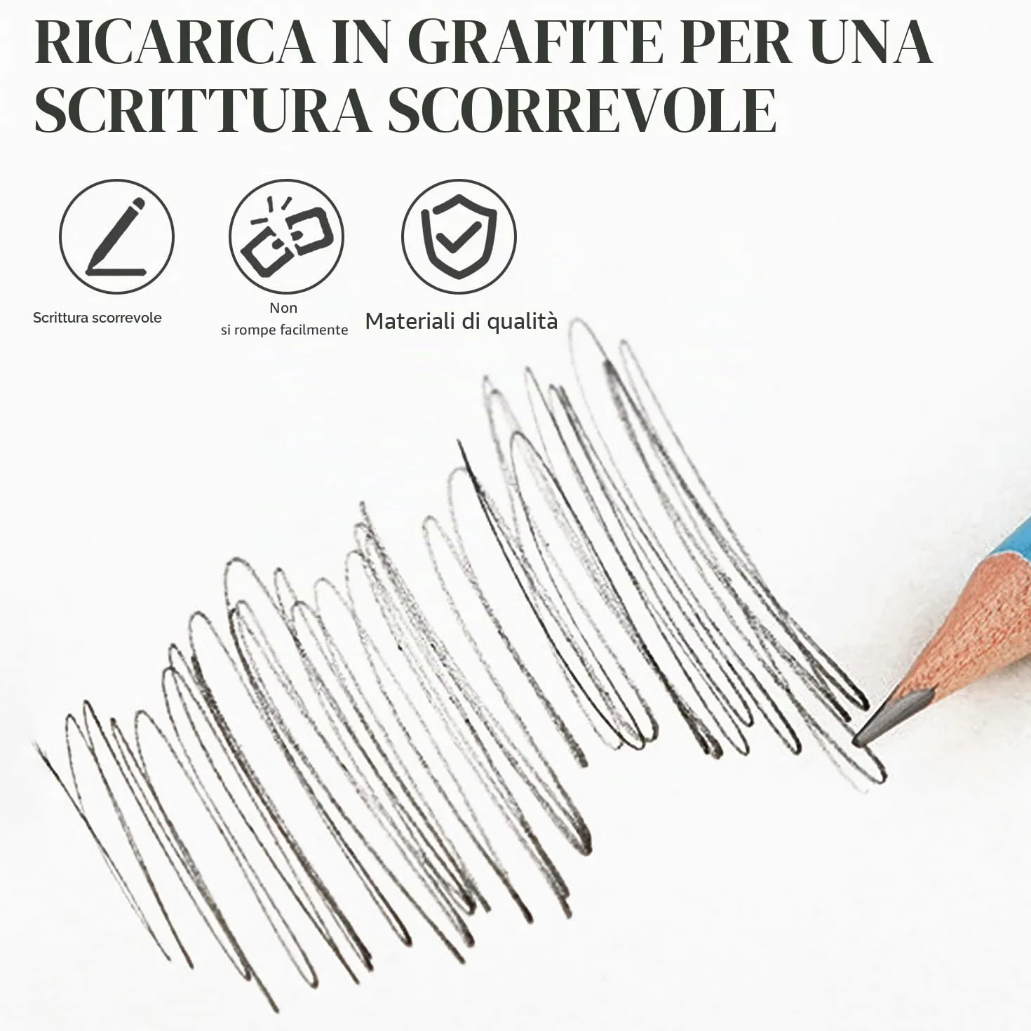 Set di 30 matite HB triangolari pre-affilate con gomma e temperino - Blu