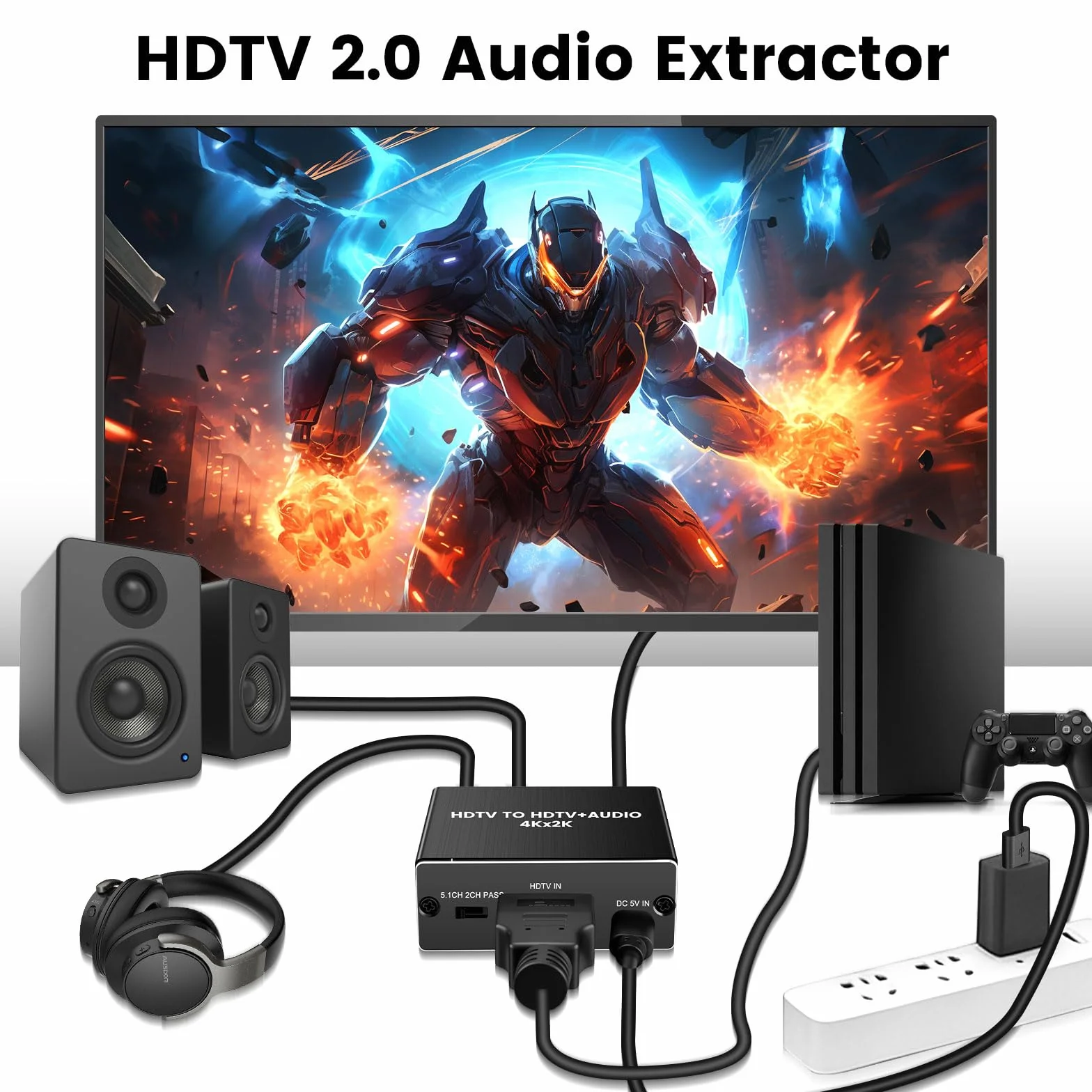 HDMI Audio Extractor 4K 30Hz HDMI 2.0 Splitter with SPDIF 5.1CH & 3.5mm Stereo EDID HDR Dolby Vision HDCP 2.2