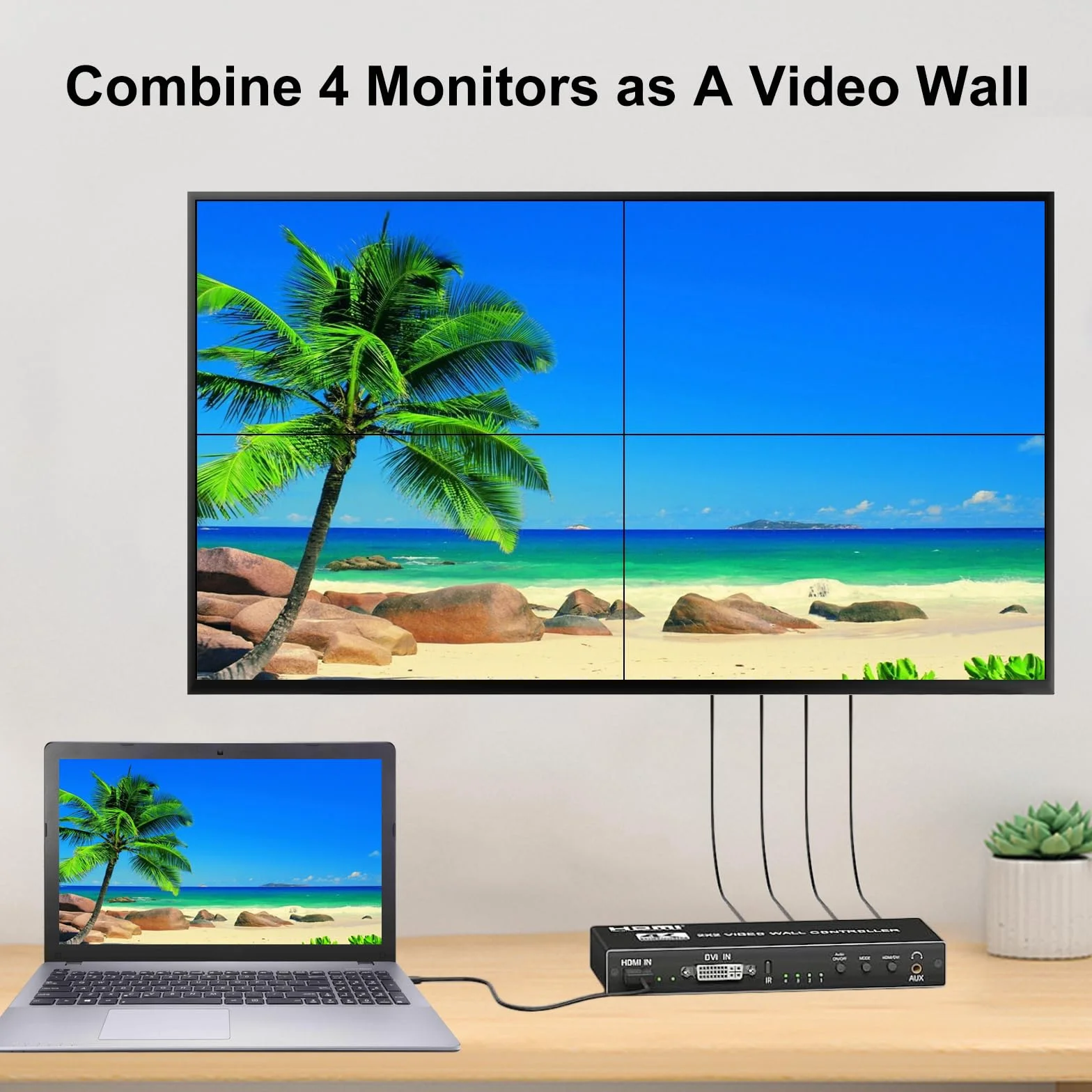 Processore Video Wall 4K HDMl 2x2 con Telecomando IR, Controller Video Wall Ruotabile 180° per 4 Schermi