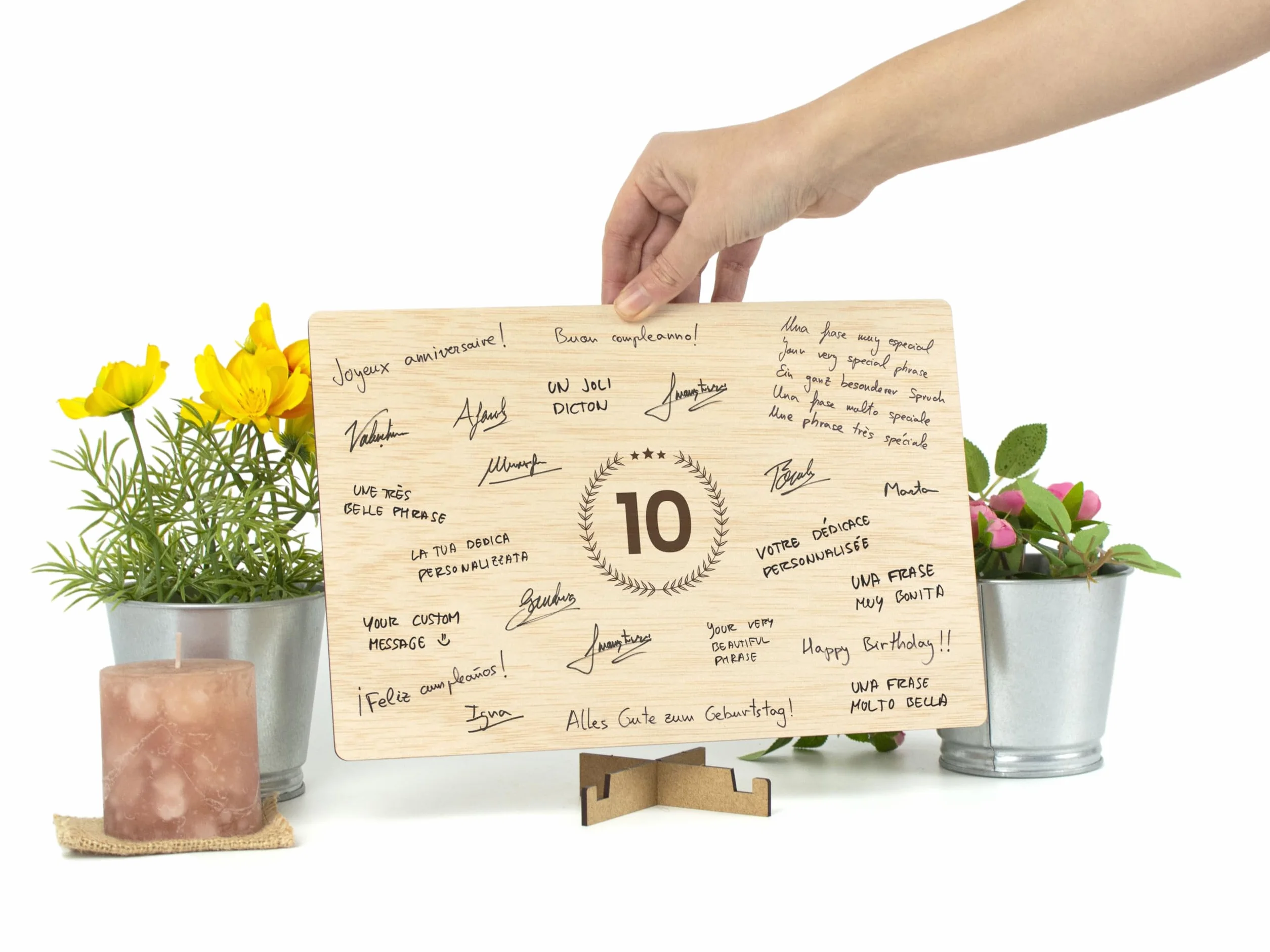 CONTRAXT Biglietto Auguri 10 Anni legno, Idee regalo Compleanno donna uomo Bomboniere Happy Birthday