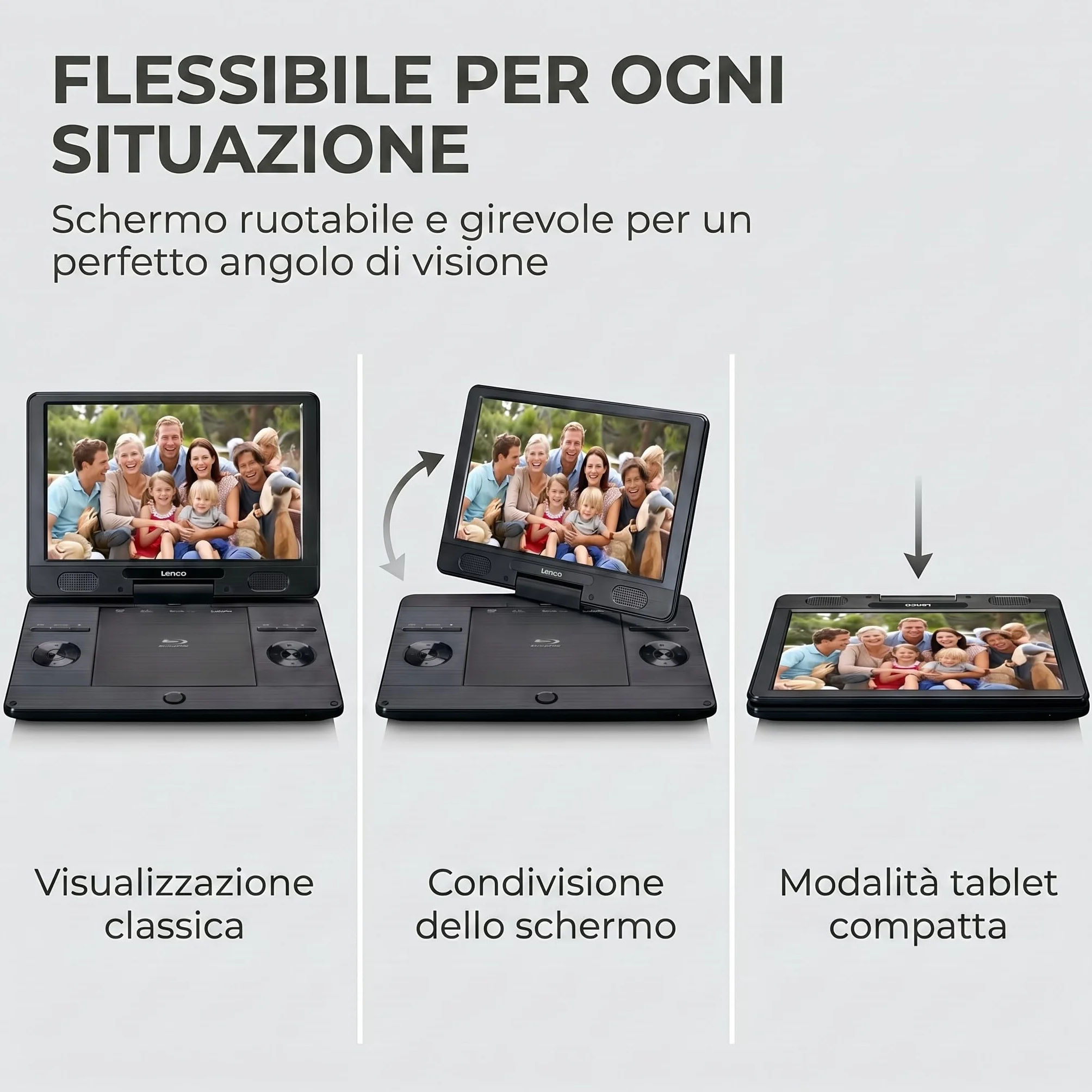 Lenco BRP-1150 Lettore DVD portatile Blu-Ray Schermo TFT 11,5" 1024x600 Pixel Batteria integrata Nero