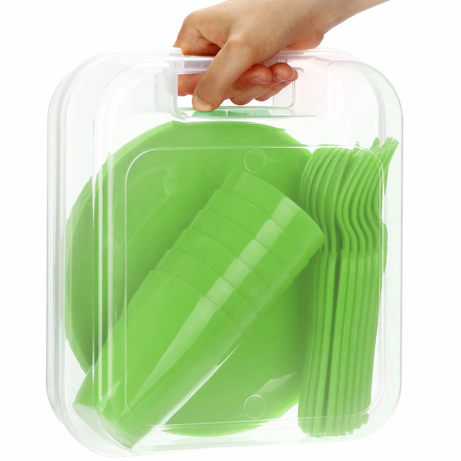 COM-FOUR® Set da picnic 31 pezzi - Cestino con stoviglie riutilizzabili per 6 persone - Accessori picnic verdi