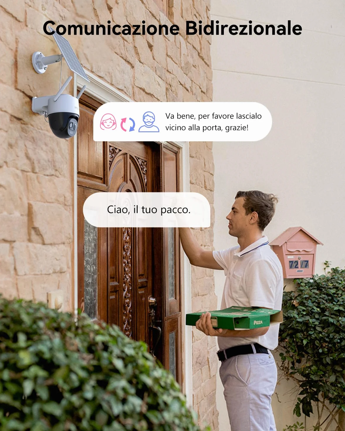 Imou 2K Telecamera da Esterno WiFi Senza Fili Solare con Batteria 5000mAh, 360° PTZ, 2.4GHz, Rilevamento PIR, Visione Notturna a Colori, IP65