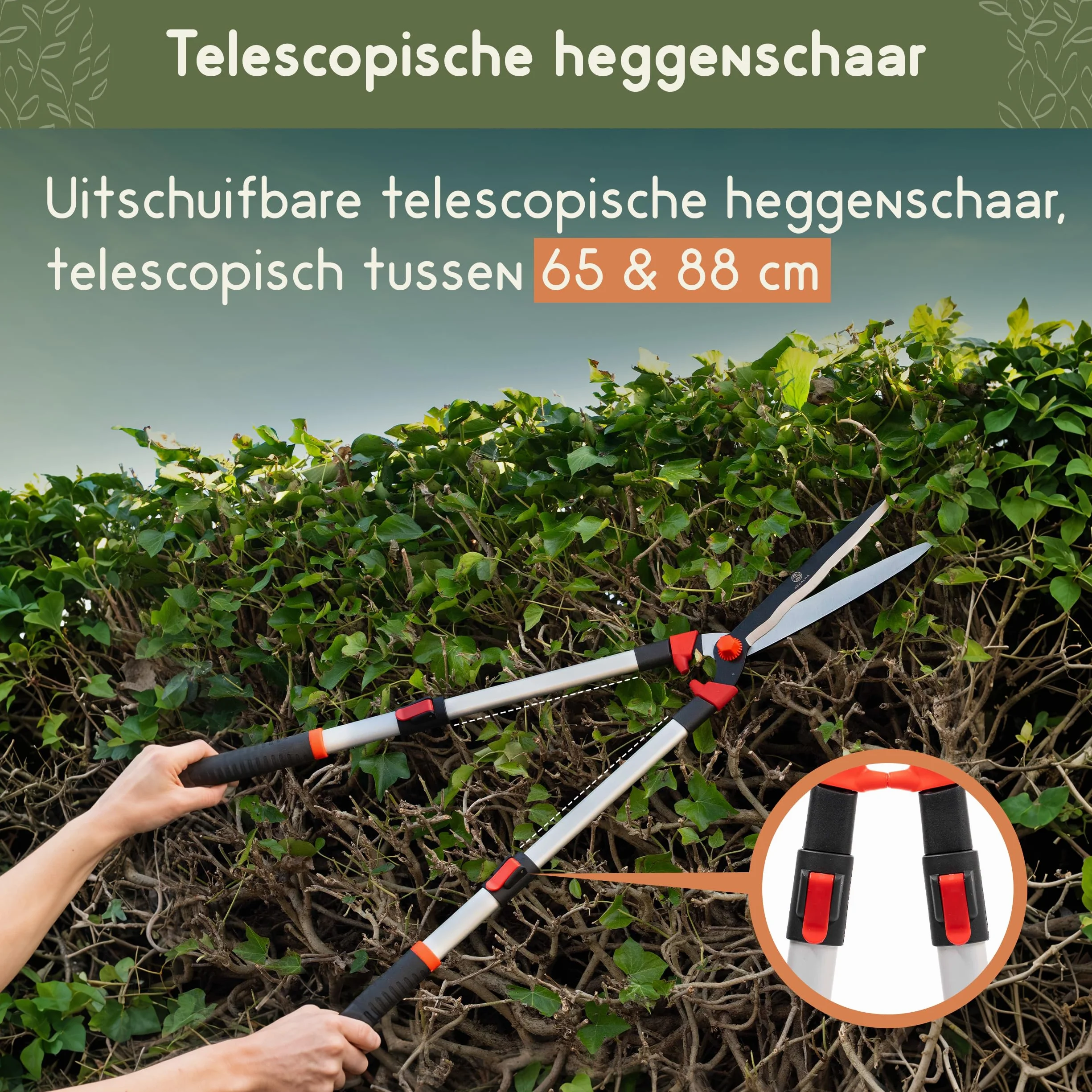 Tagliasiepi telescopico 65-85 cm cesoie da giardino lame in acciaio rosso/nero