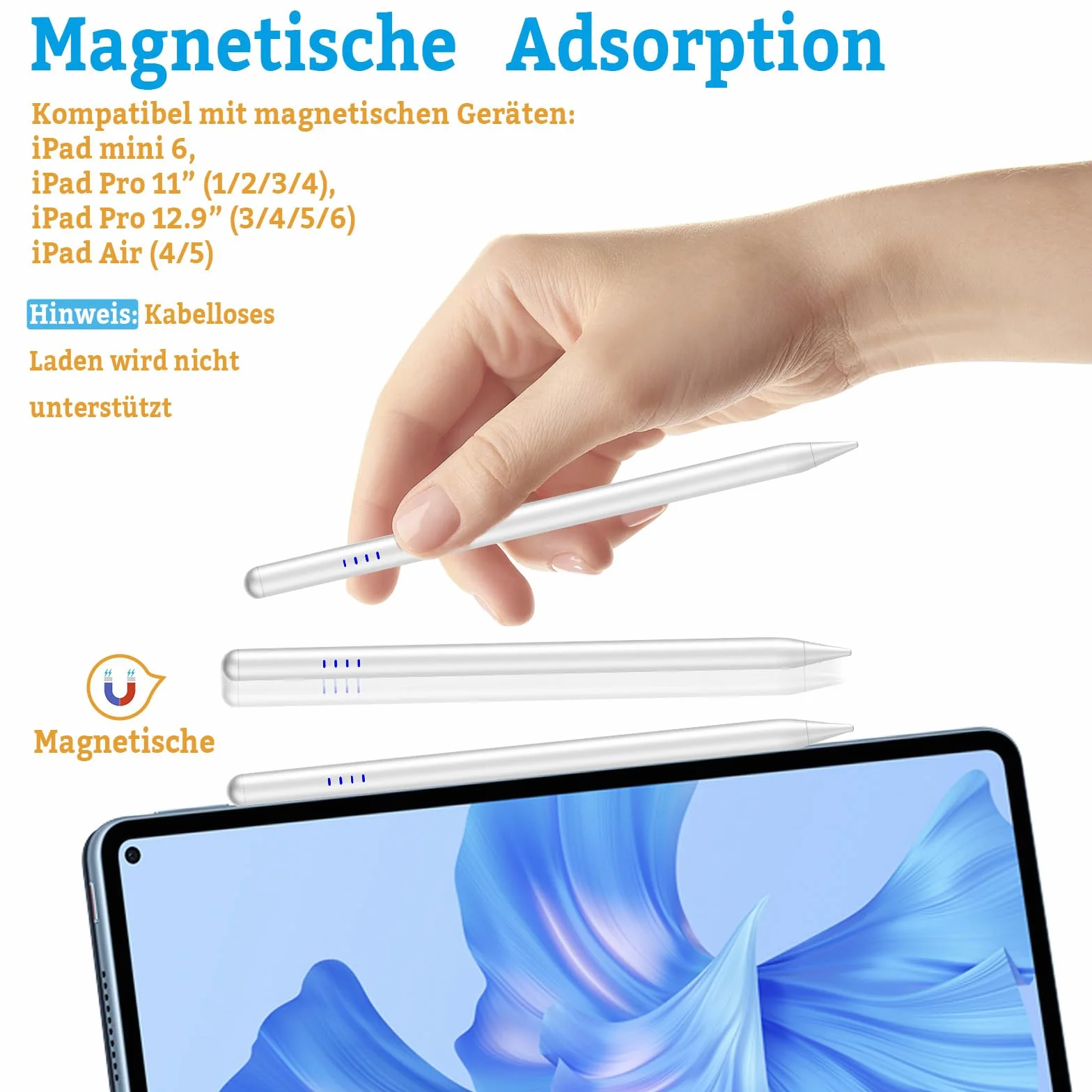 CMARS Penna Apple iPad Ricarica Rapida Rejection Palmo Inclinazione Compatibile iPad 6/7/8/9/10/A16 Mini 5/6 Air 3/4/5/M2/M3/M4 Pro 1/2/3/4/5/6/M4/M5
