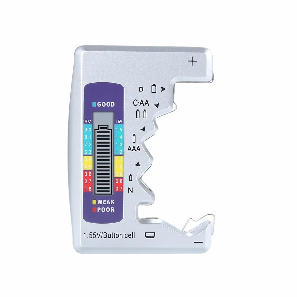DollaTek 1.5V 9V Digital Battery Tester AA AAA LR44 Universale Strumento di Misurazione Argento