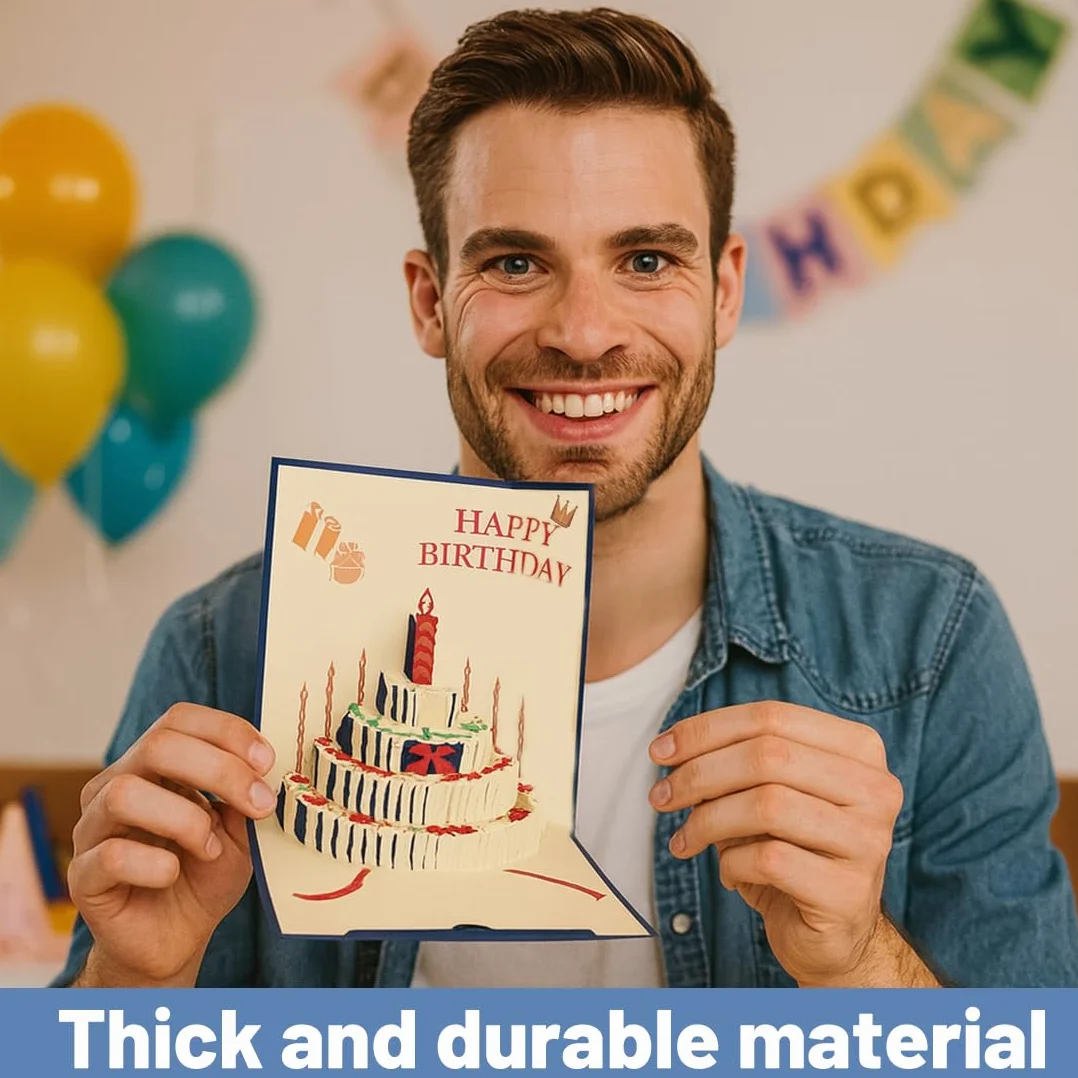 GXGM Biglietti di compleanno con busta, Premium 3D Pop Up, Happy Birthday, Blu