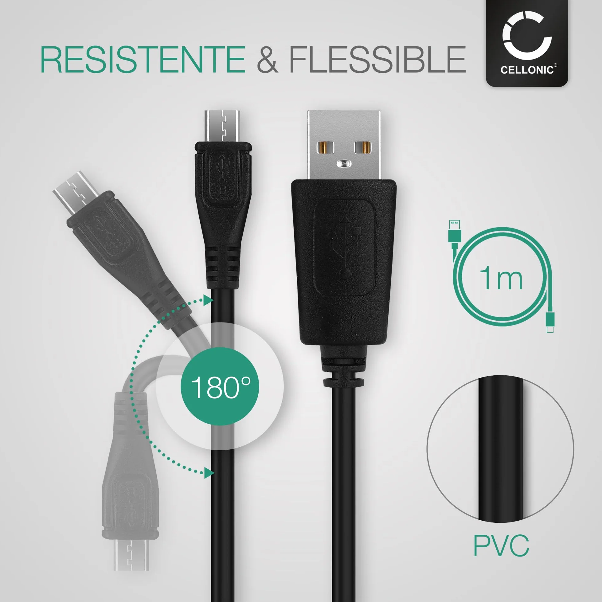 CELLONIC Cavo USB 2.0 compatibile con Garmin Edge 520 Plus, 820, 1000, 1030, Dashcam 55, Zumo 595, Approach, Dezl 760 ricarica 1A per navigatore GPS 1m PVC nero