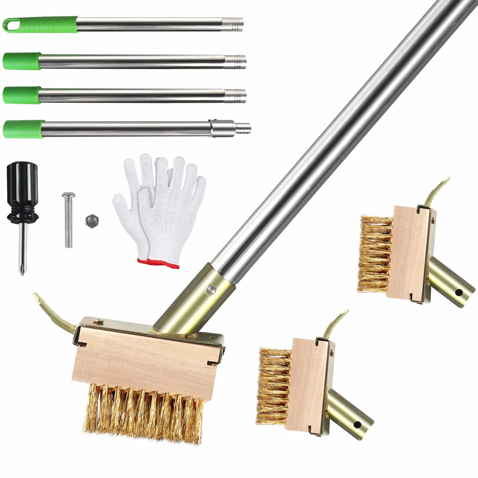 2 Pezzi Scopa filo metallico 10cm Scopa metallica per giardino Spazzola acciaio con 1 set manico lungo 1,6m Setole in metallo e raschietto contro erbacce Spazzola esterni per terrazza,giardino