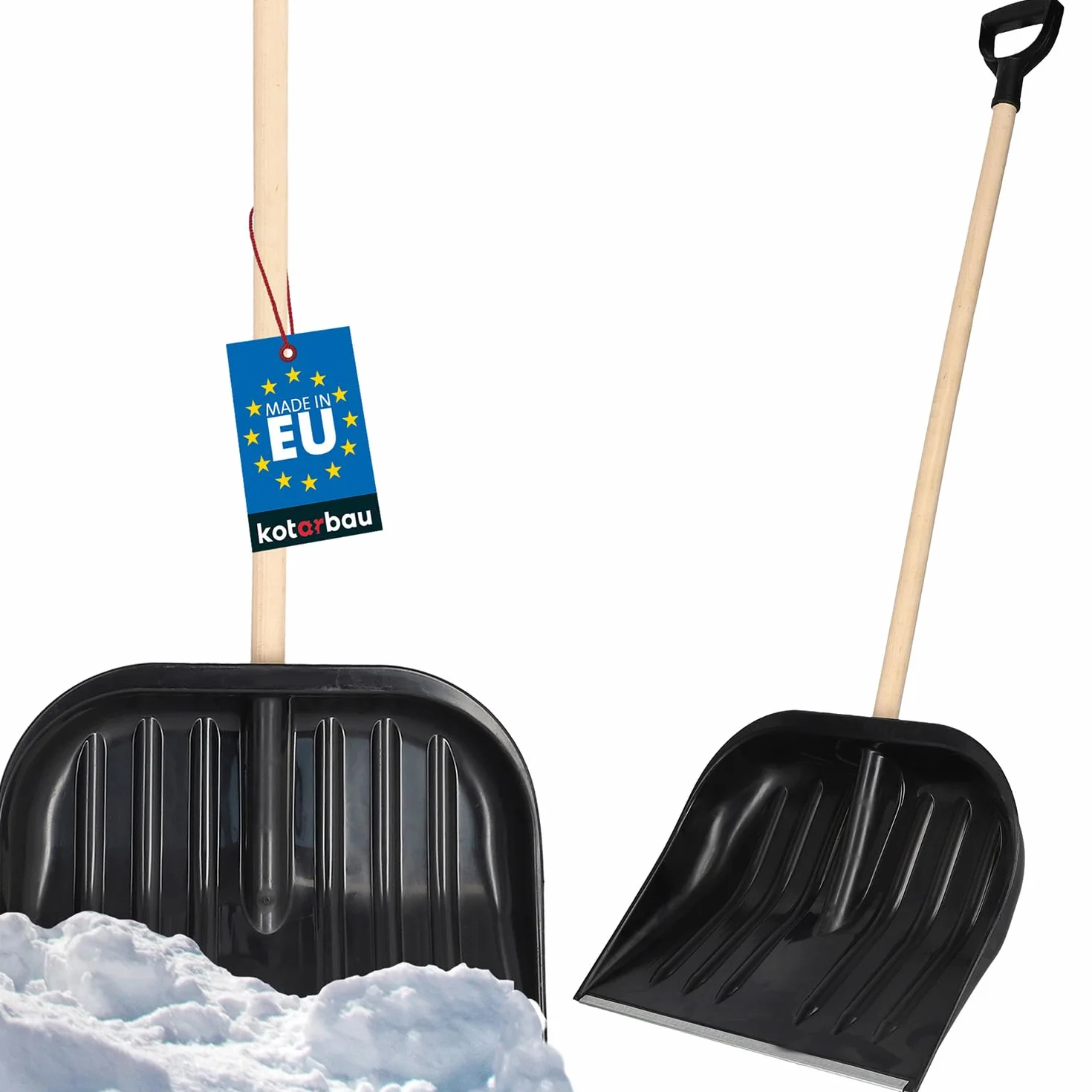 KOTARBAU® Pala da Neve 48 cm con Manico in Legno Pala in Plastica Rinforzata con Raccordi in Metallo con Manico Ergonomico Nero 128 cm