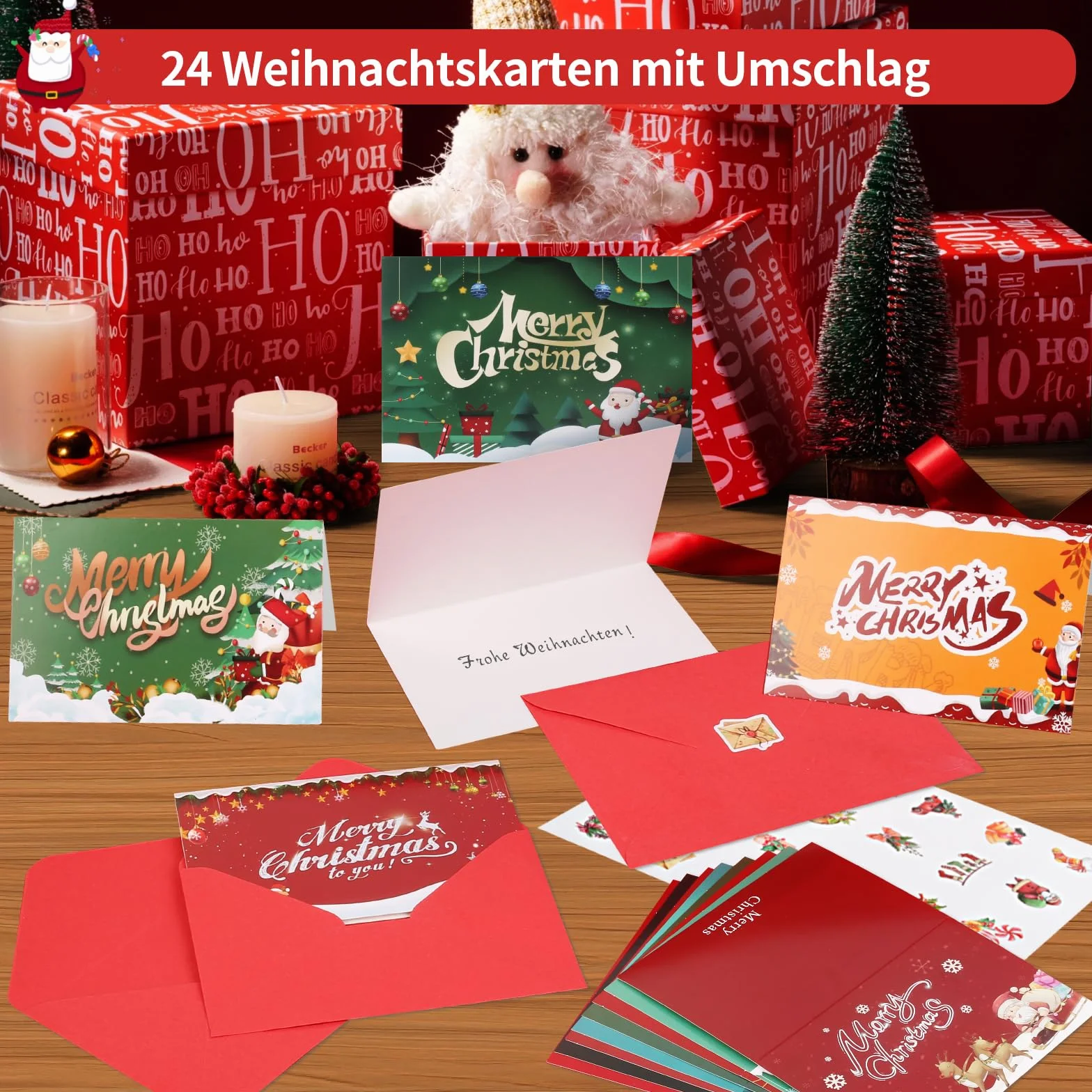 Awinker 24 pezzi Biglietto Natalizio Auguri Natale 24 Biglietti + 24 Buste